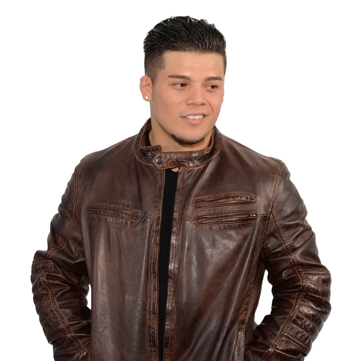 SFM1805 Men's Brown Side Stitch Cafe Racer Lambskin Leather Jacket