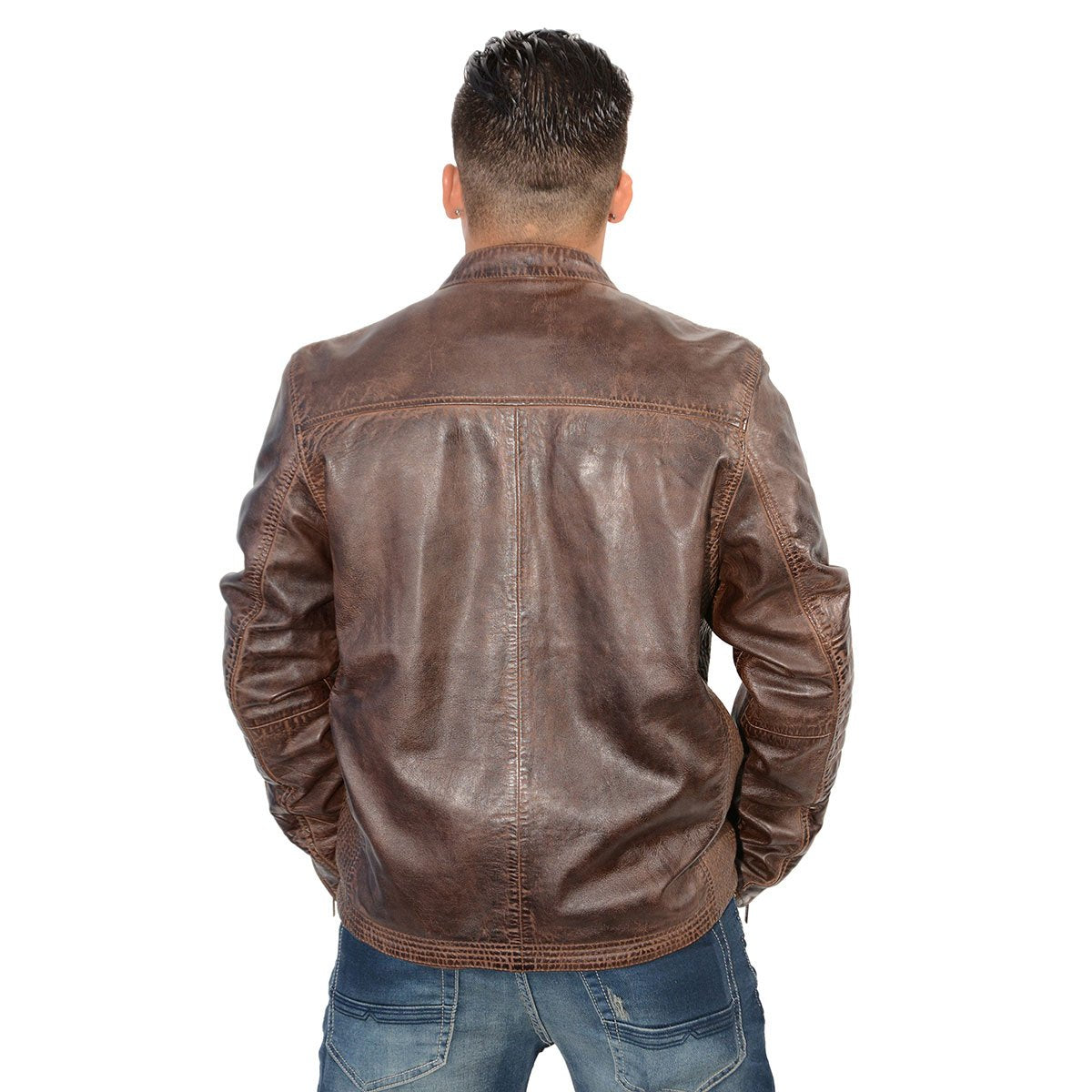 SFM1805 Men's Brown Side Stitch Cafe Racer Lambskin Leather Jacket