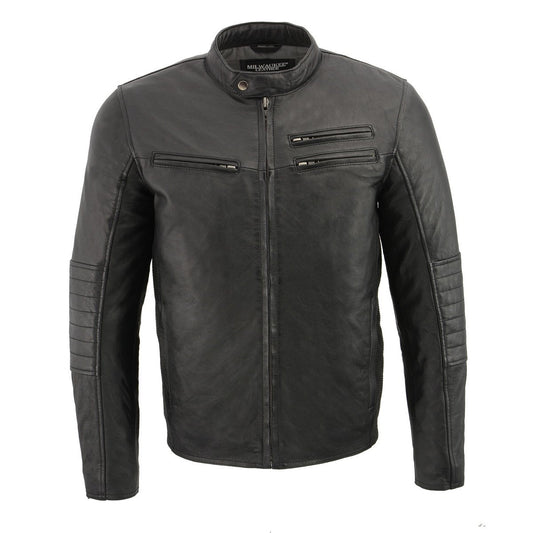 SFM1806 Men's Black Euro Collar Cafe Style Leather Jacket