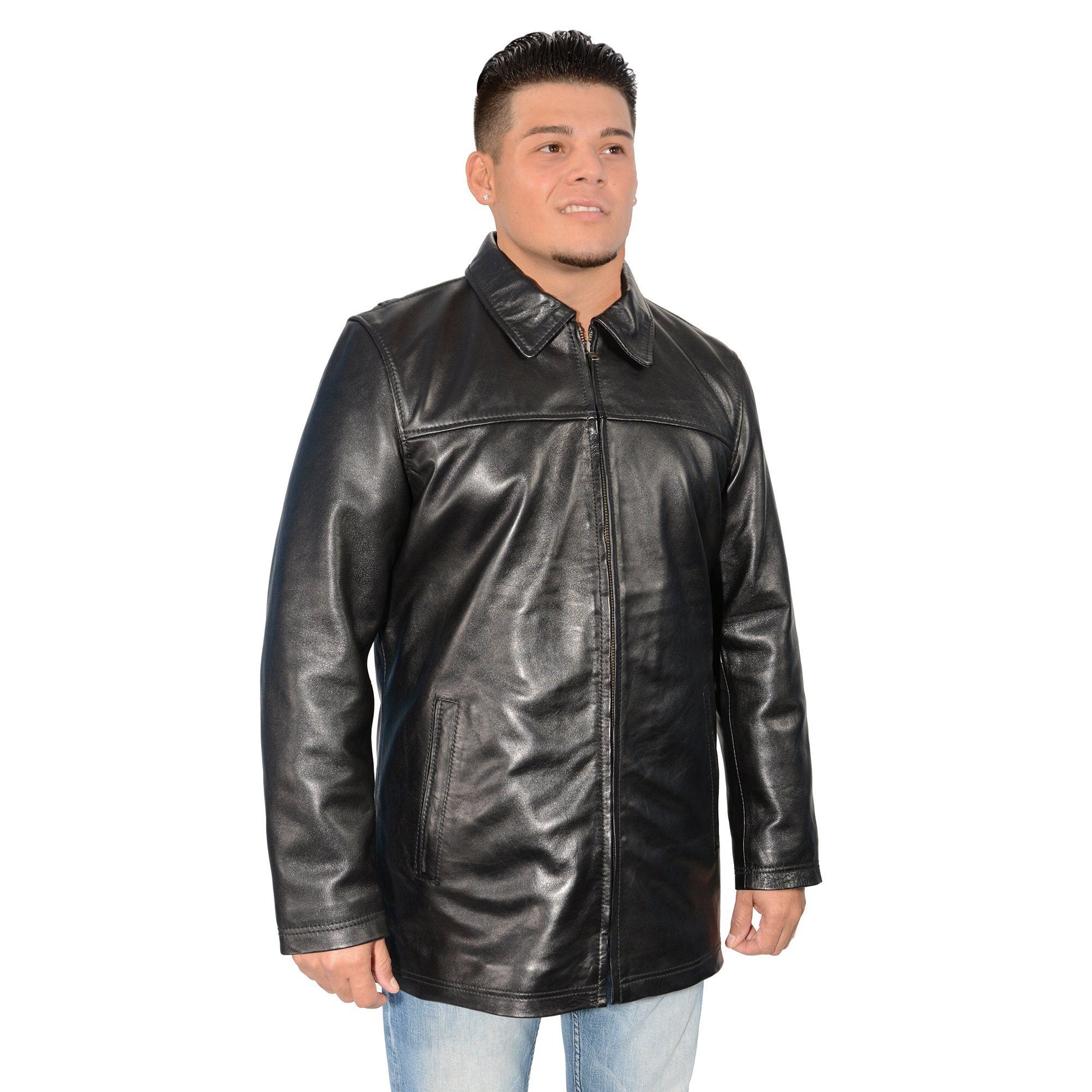 SFM1820 Men's Classic 'JD' Black Lambskin Leather Jacket with Zipper Closure