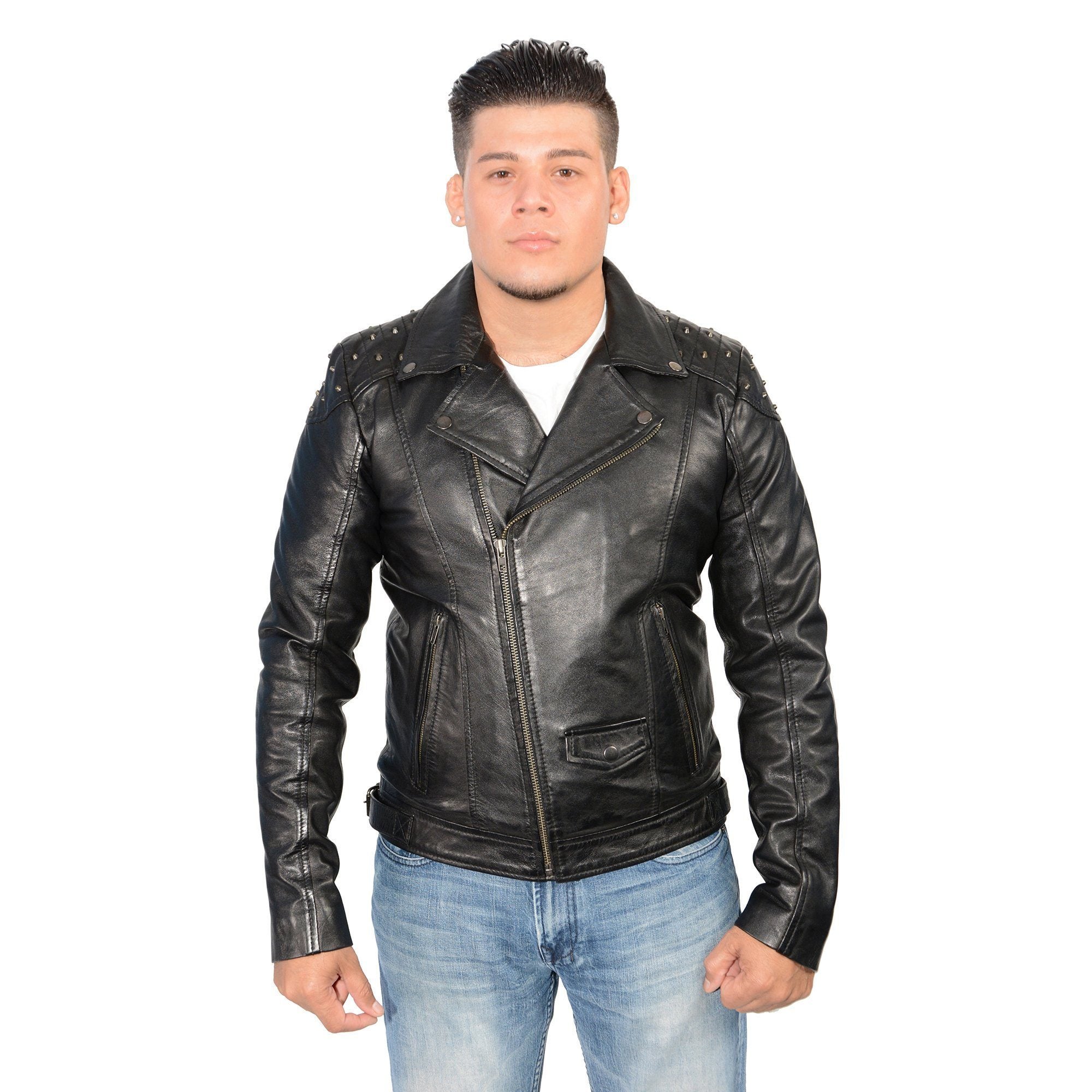 Men's Studded Black Leather Fashion Motorcycle Style Jacket SFM1825