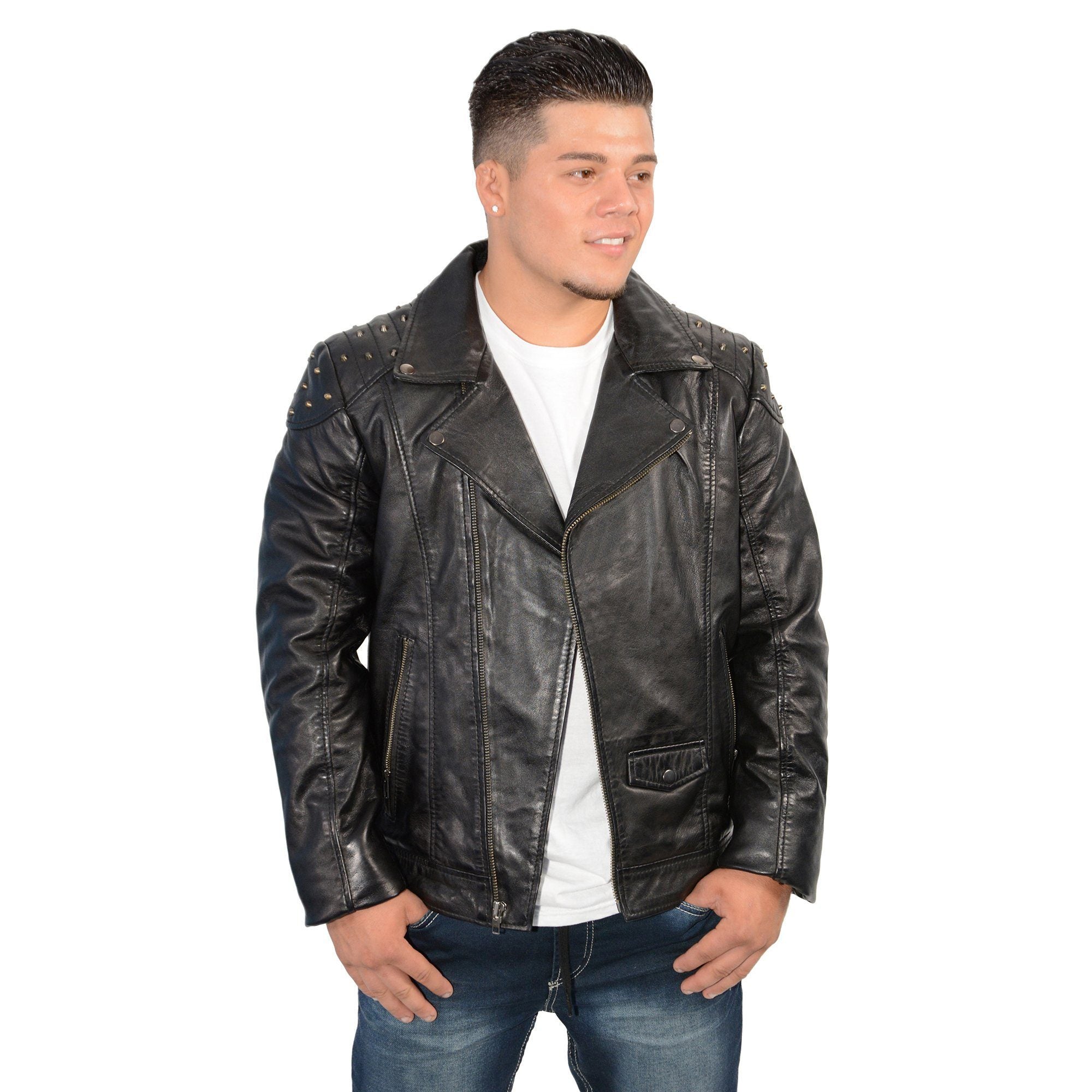 Men's Studded Black Leather Fashion Motorcycle Style Jacket SFM1825