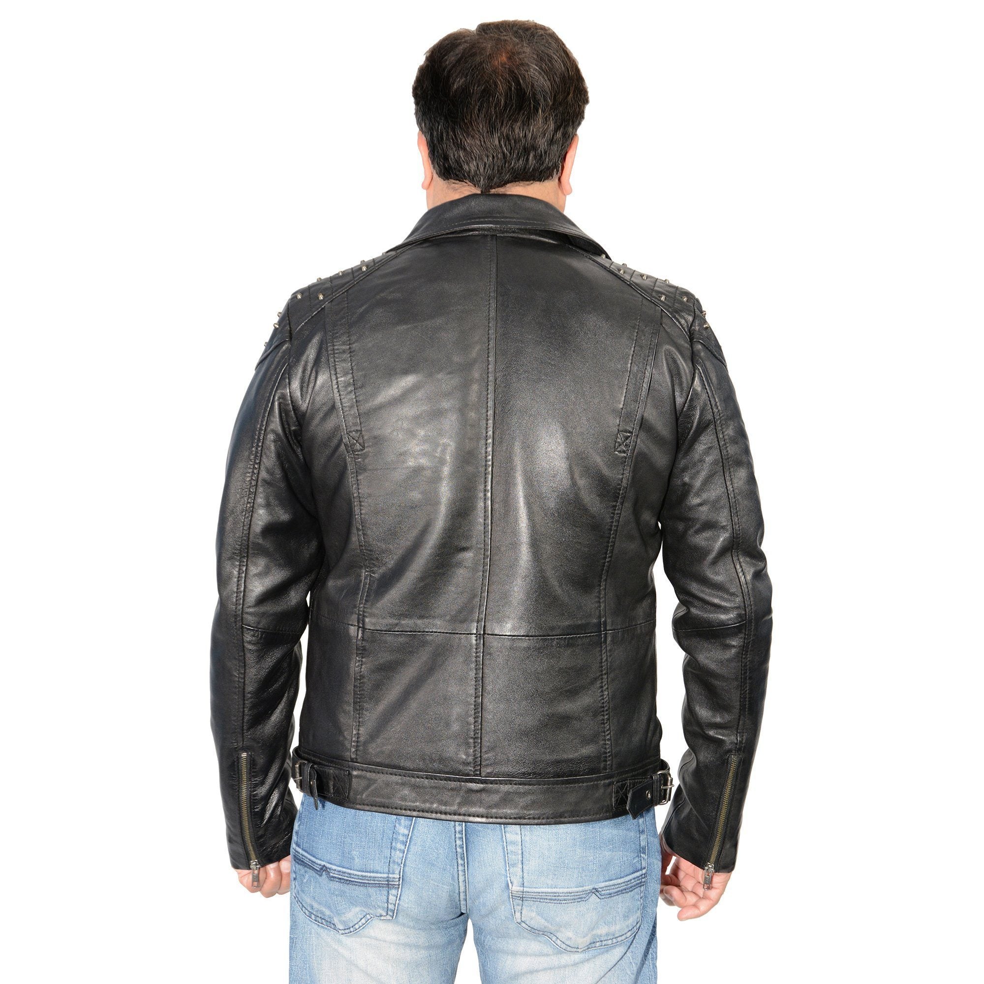 Men's Studded Black Leather Fashion Motorcycle Style Jacket SFM1825