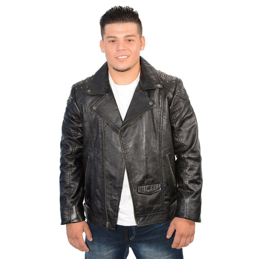 Men's Studded Black Leather Fashion Motorcycle Style Jacket SFM1825