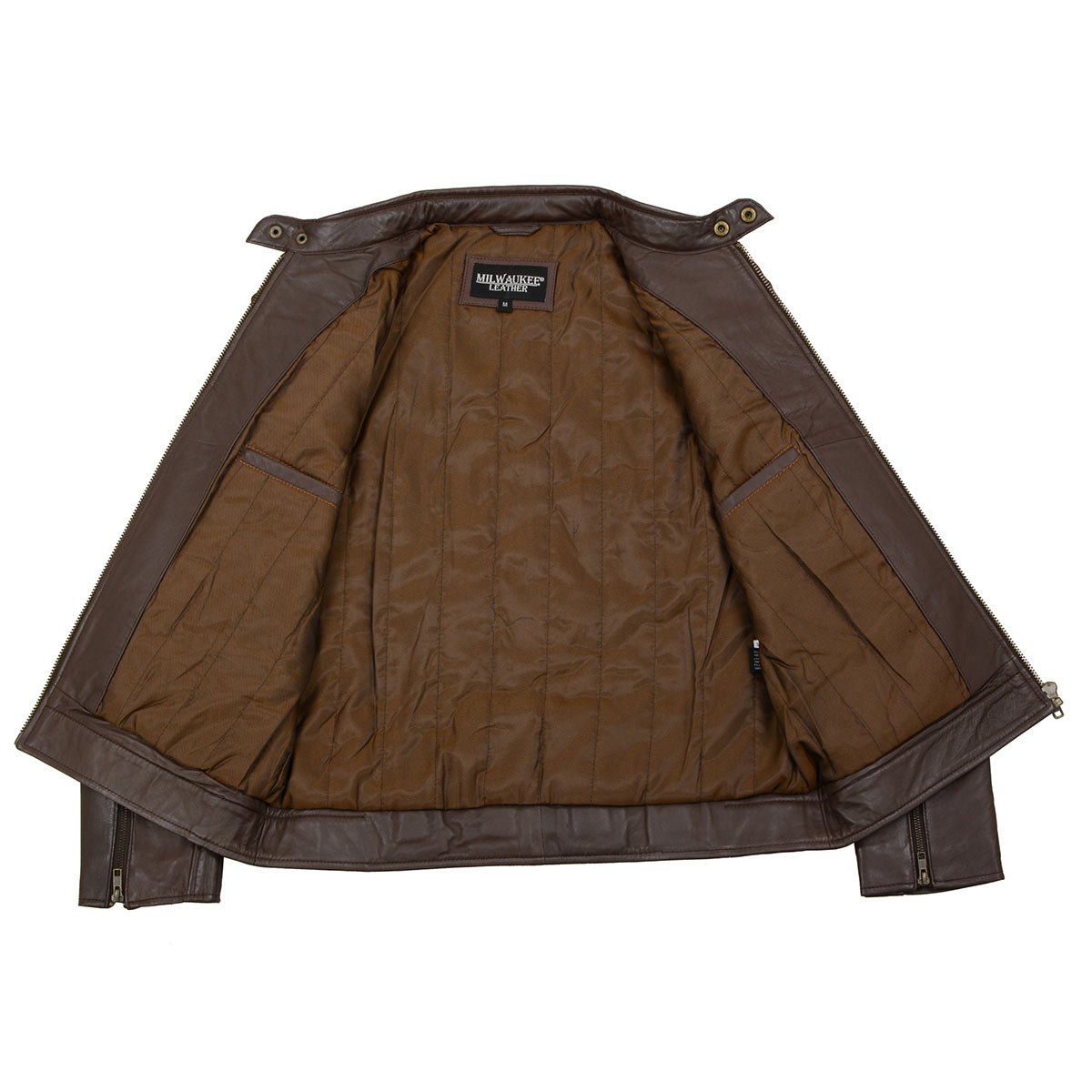 SFM1835 Men's Brown ‘Cafe Racer’ Leather Jacket with Snap Button Collar