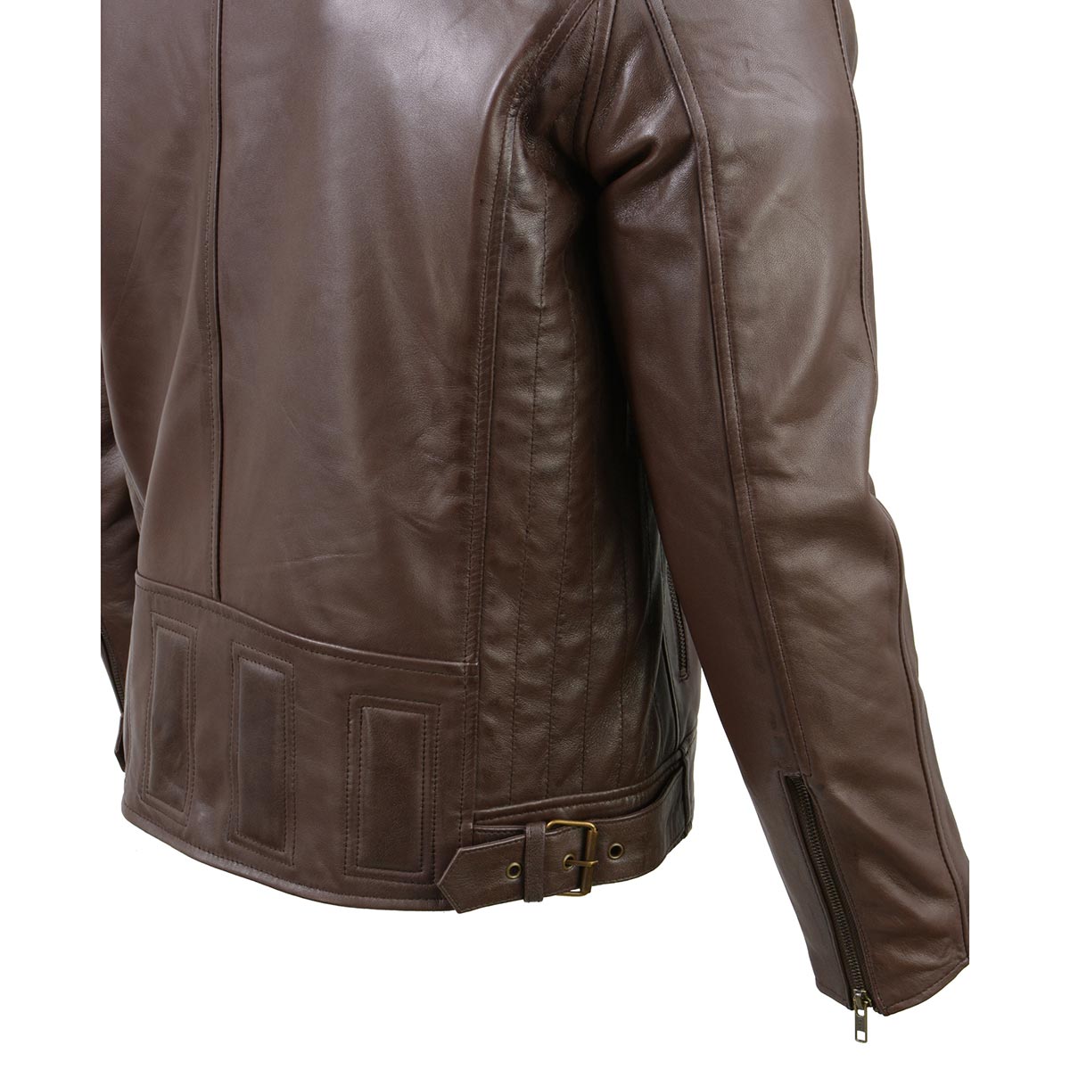 SFM1835 Men's Brown ‘Cafe Racer’ Leather Jacket with Snap Button Collar
