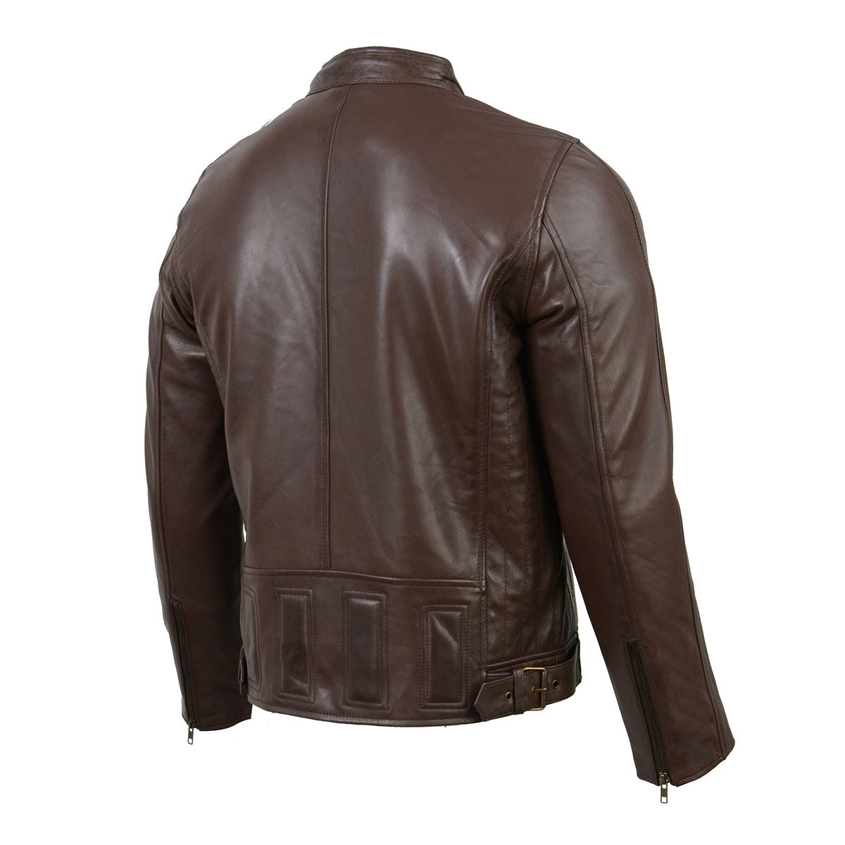 SFM1835 Men's Brown ‘Cafe Racer’ Leather Jacket with Snap Button Collar