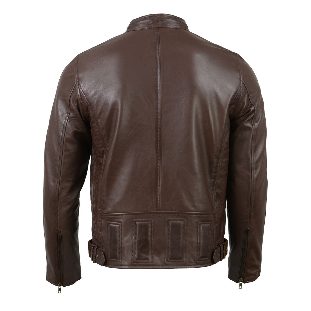 SFM1835 Men's Brown ‘Cafe Racer’ Leather Jacket with Snap Button Collar