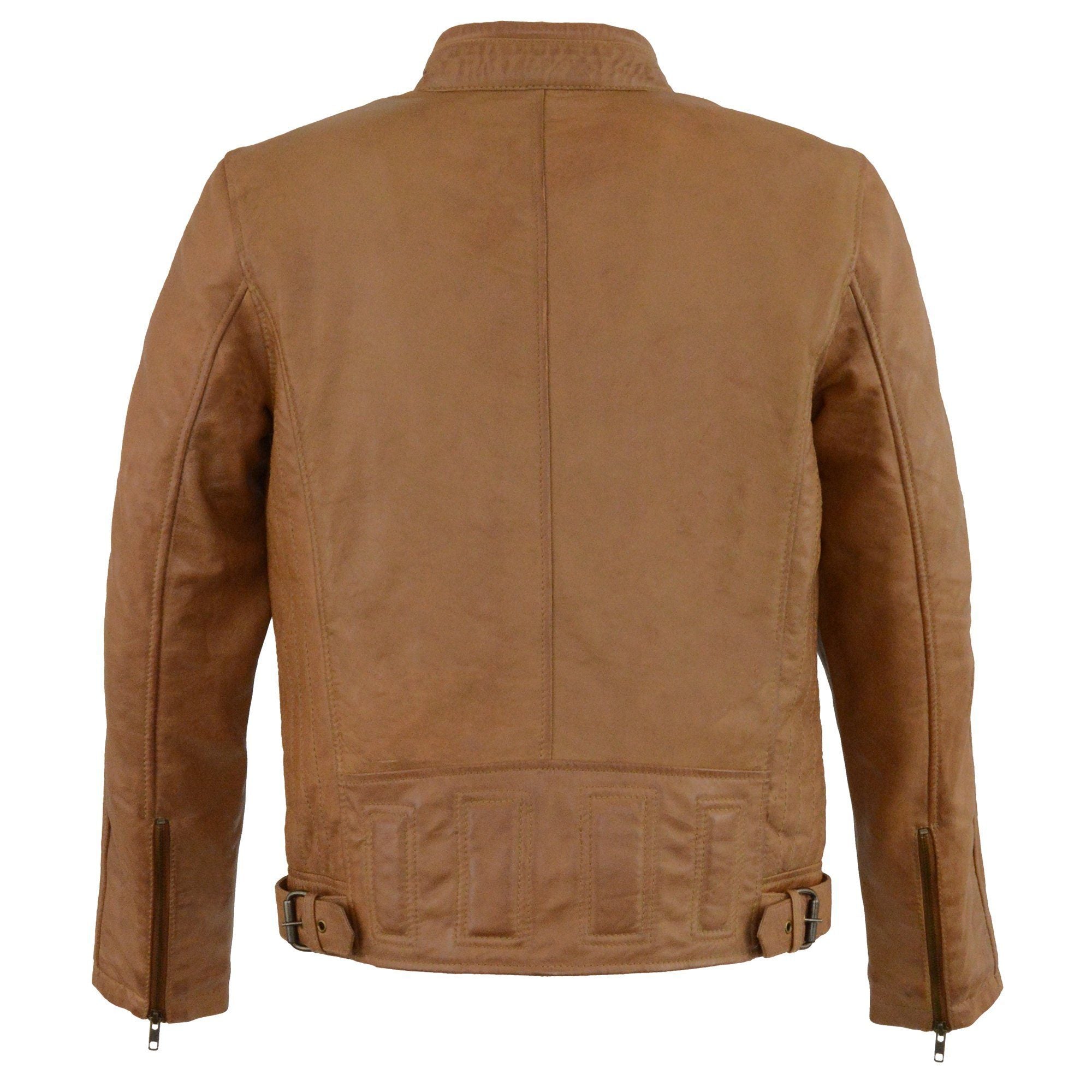 SFM1835 Men's Saddle ‘Cafe Racer’ Leather Jacket with Snap Button Collar
