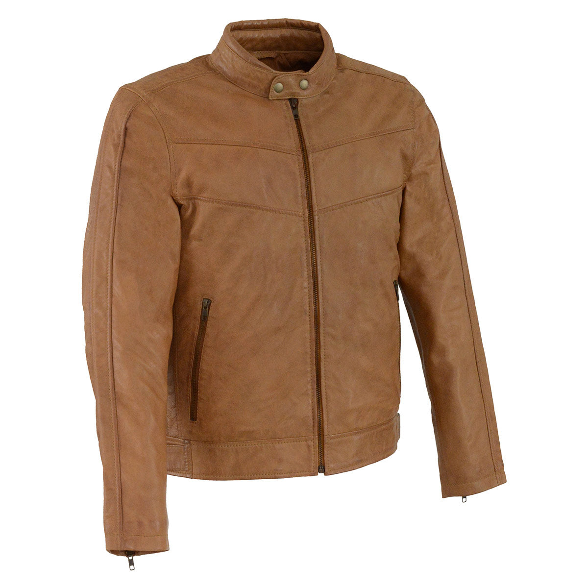 SFM1835 Men's Saddle ‘Cafe Racer’ Leather Jacket with Snap Button Collar
