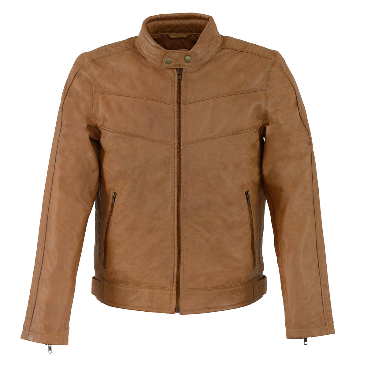 SFM1835 Men's Saddle ‘Cafe Racer’ Leather Jacket with Snap Button Collar