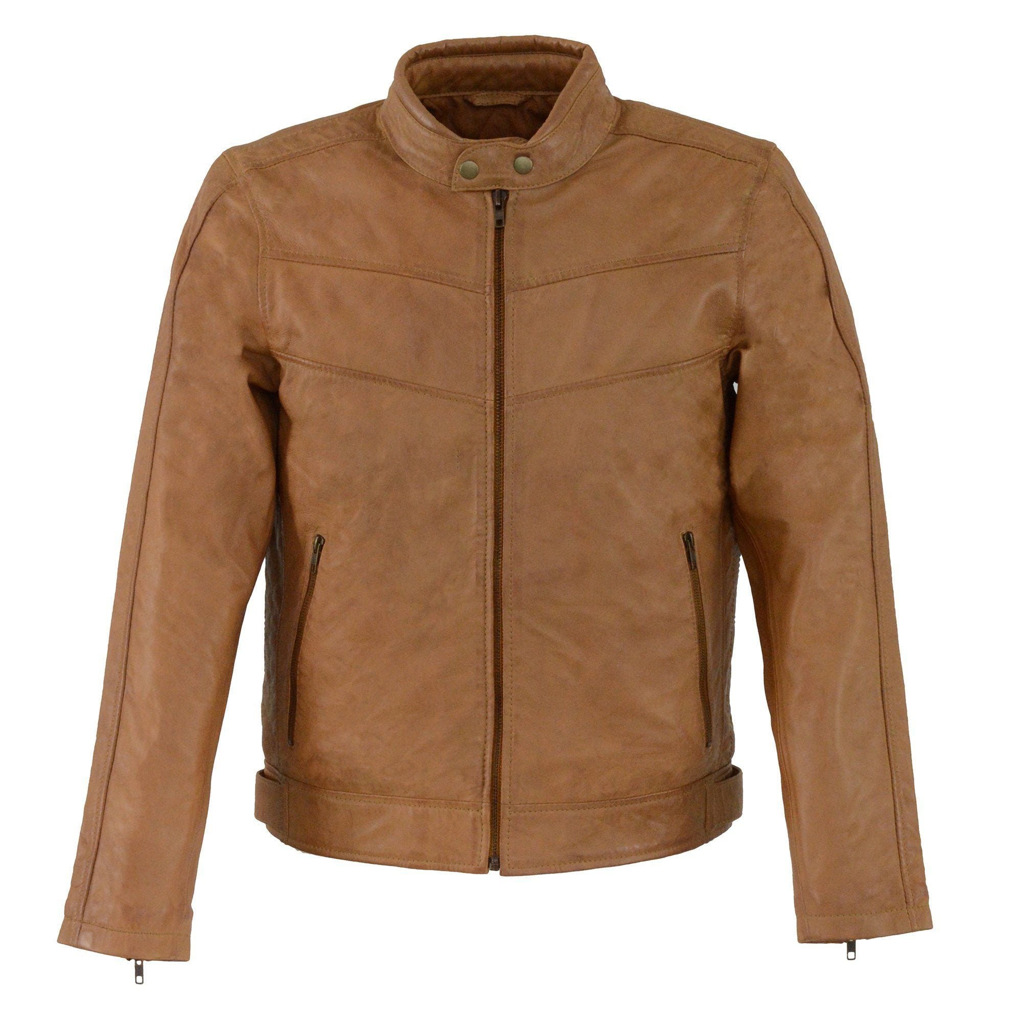 SFM1835 Men's Saddle ‘Cafe Racer’ Leather Jacket with Snap Button Collar