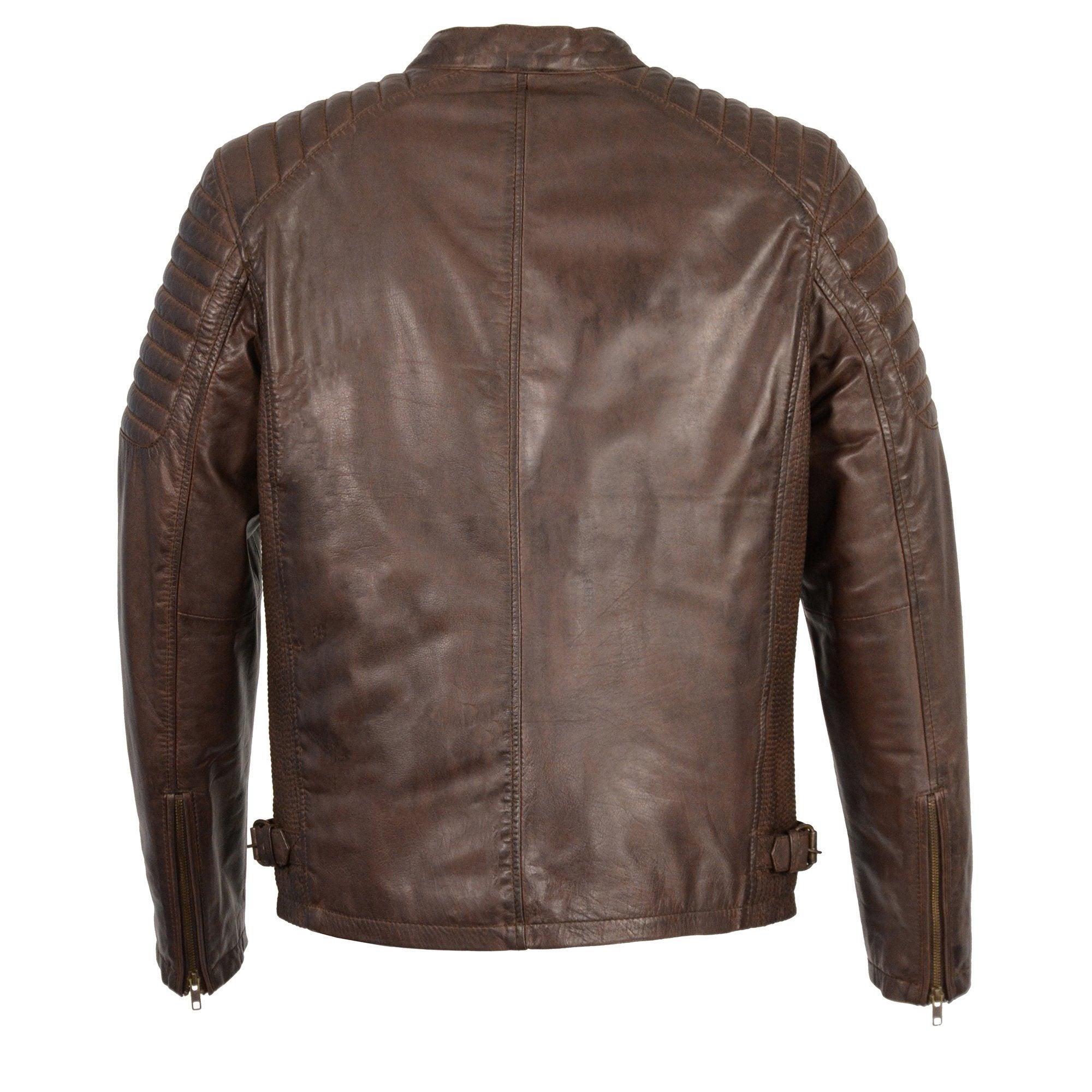 SFM1840 Men's 'Quilted' Brown Leather Fashion Jacket with Snap Button Collar