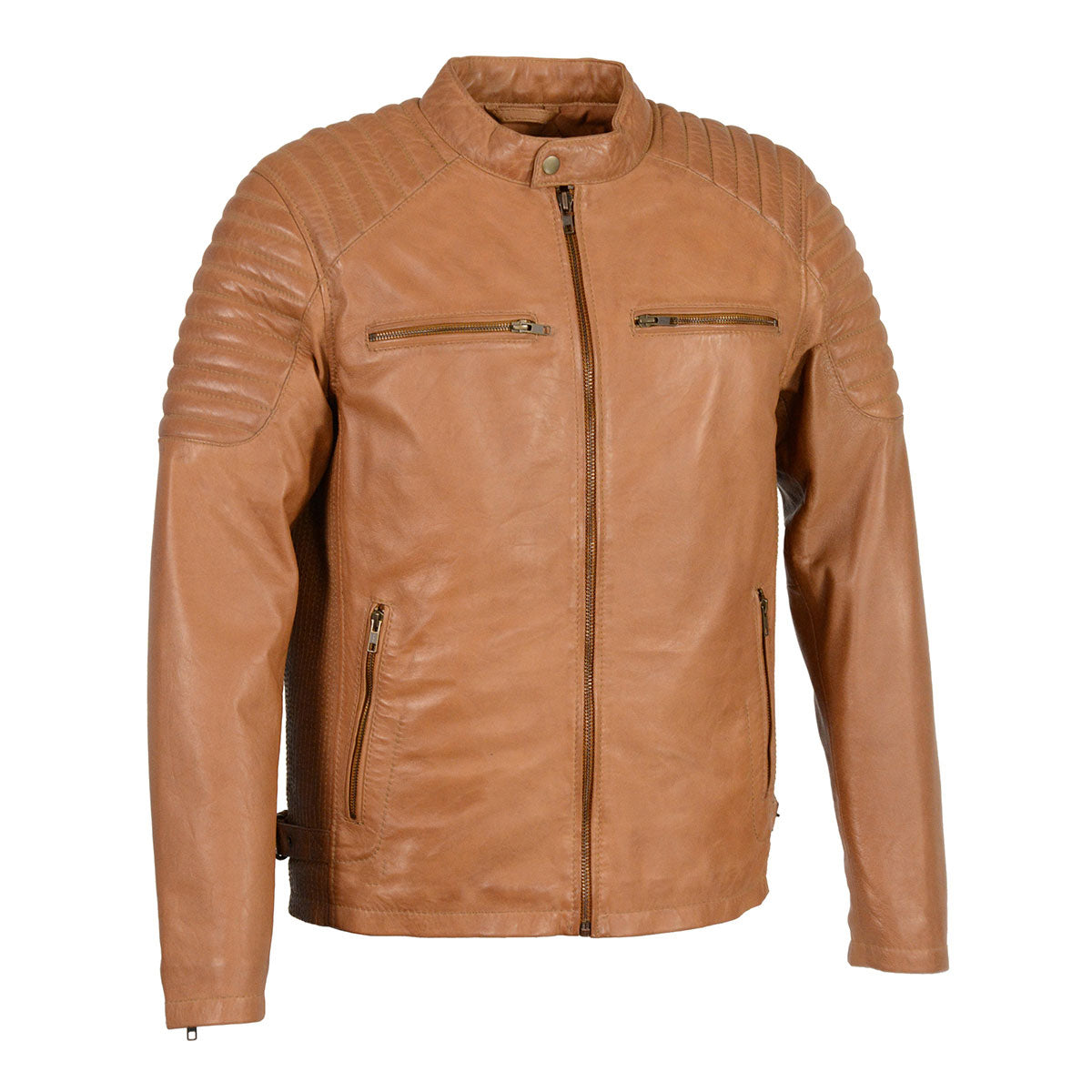 SFM1840 Men's 'Quilted' Saddle Leather Fashion Jacket with Snap Button Collar