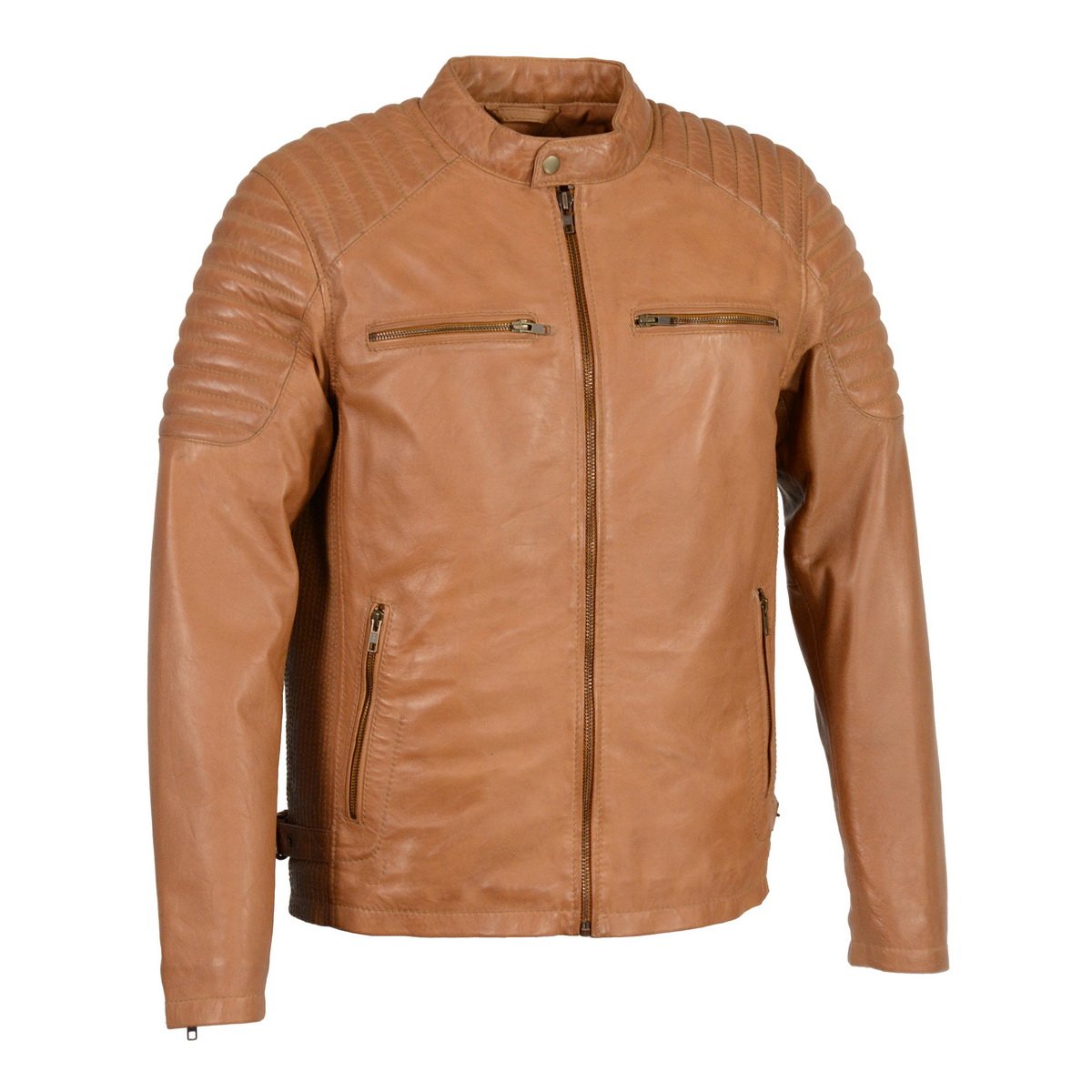 SFM1840 Men's 'Quilted' Saddle Leather Fashion Jacket with Snap Button Collar