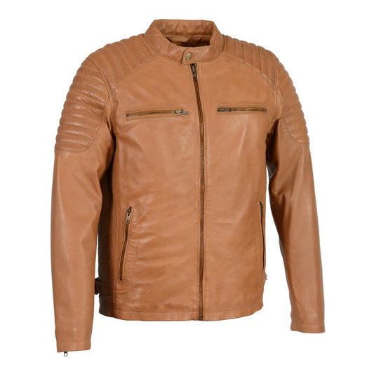 SFM1840 Men's 'Quilted' Saddle Leather Fashion Jacket with Snap Button Collar