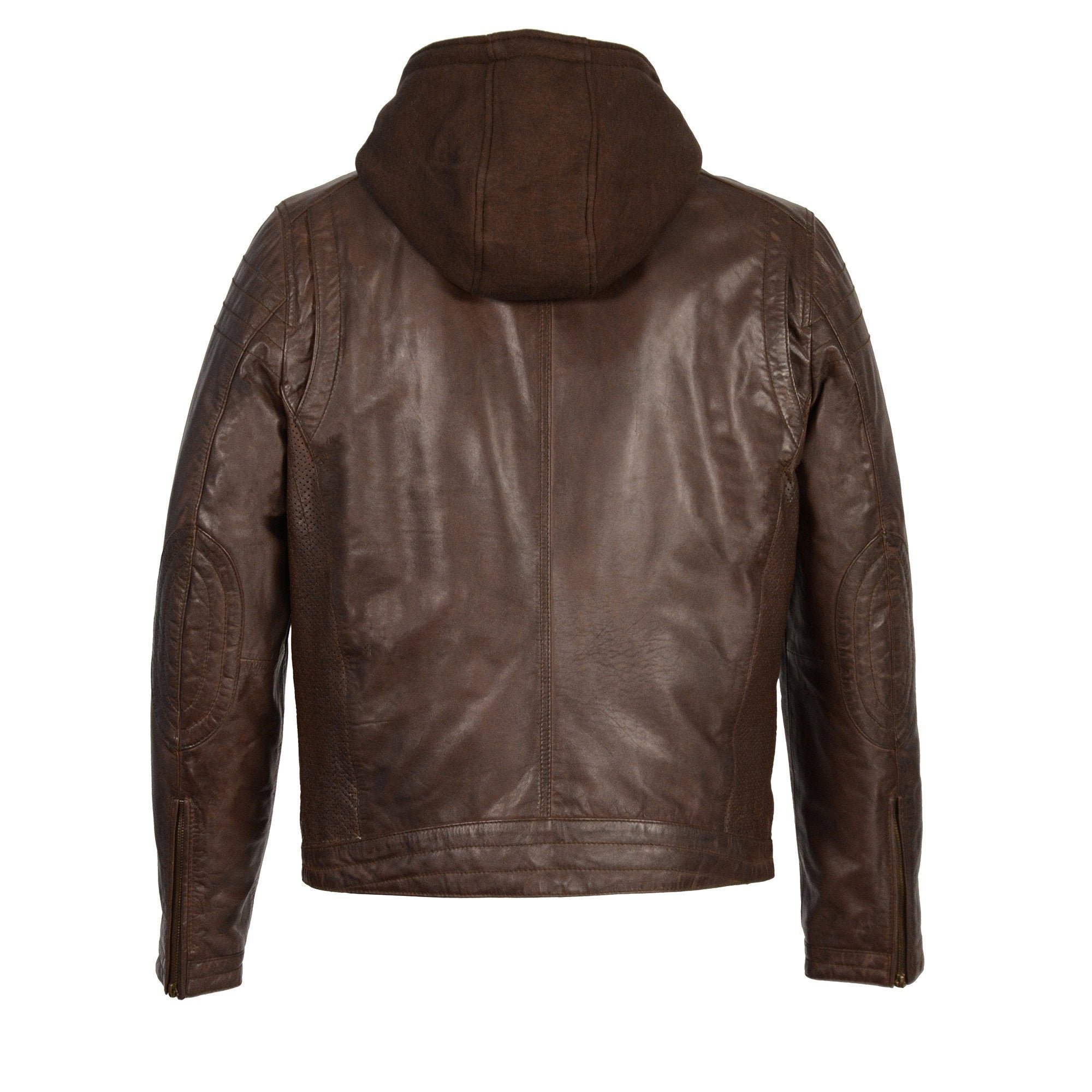 SFM1845 Men's Brown Fashion Casual Leather Jacket with Removable Hoodie