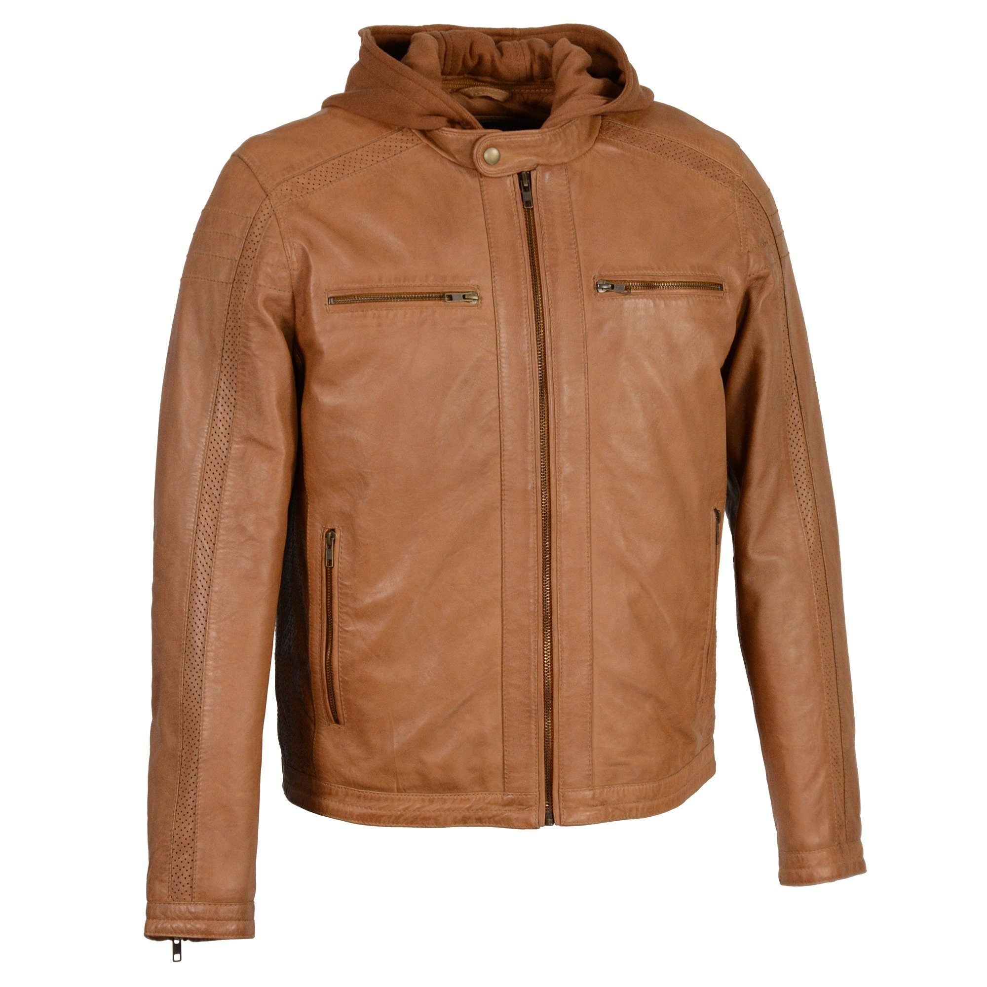 SFM1845 Men's Saddle Fashion Casual Leather Jacket with Removable Hoodie
