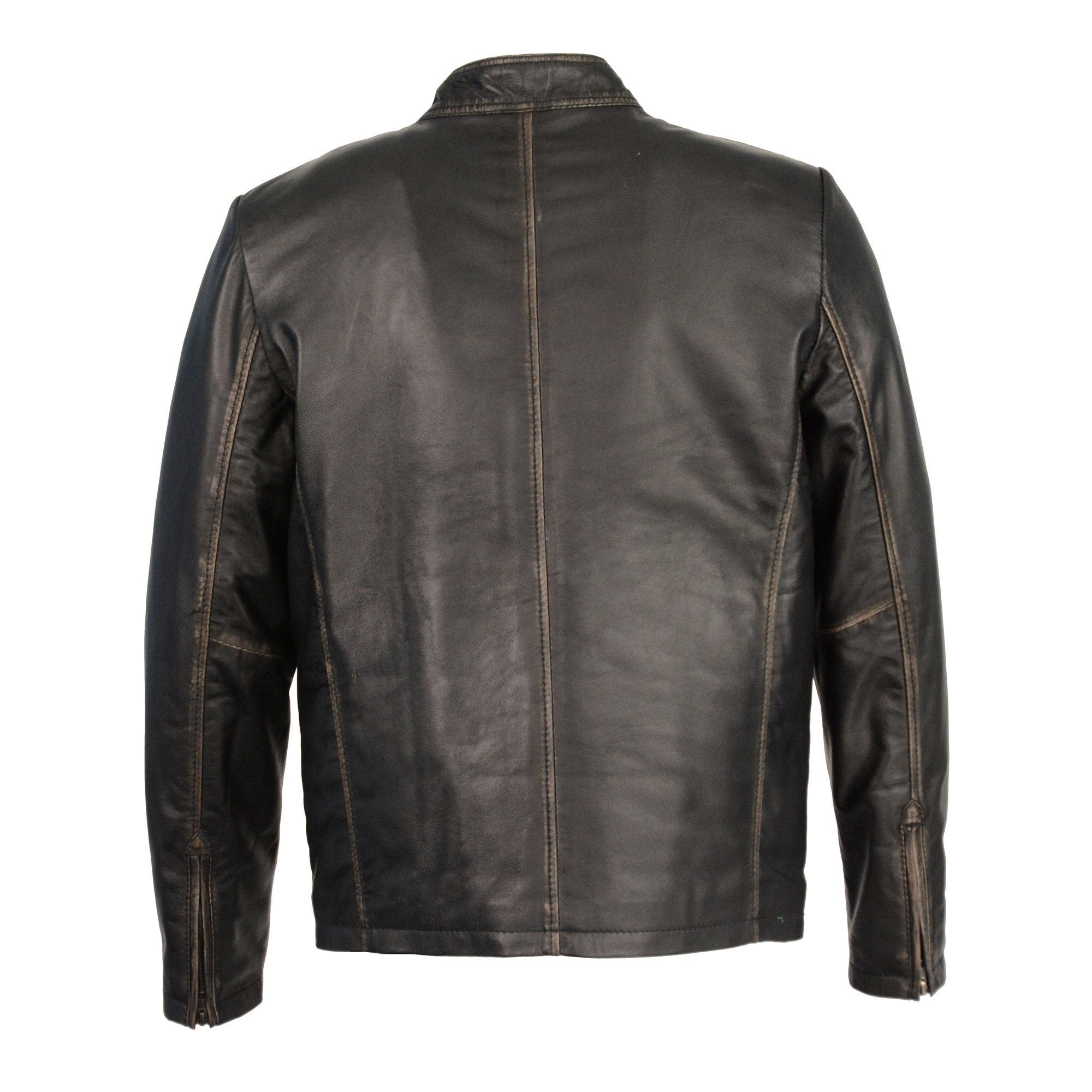 SFM1855 Men's Black Brown Leather Moto Racer Jacket with Throat Latch