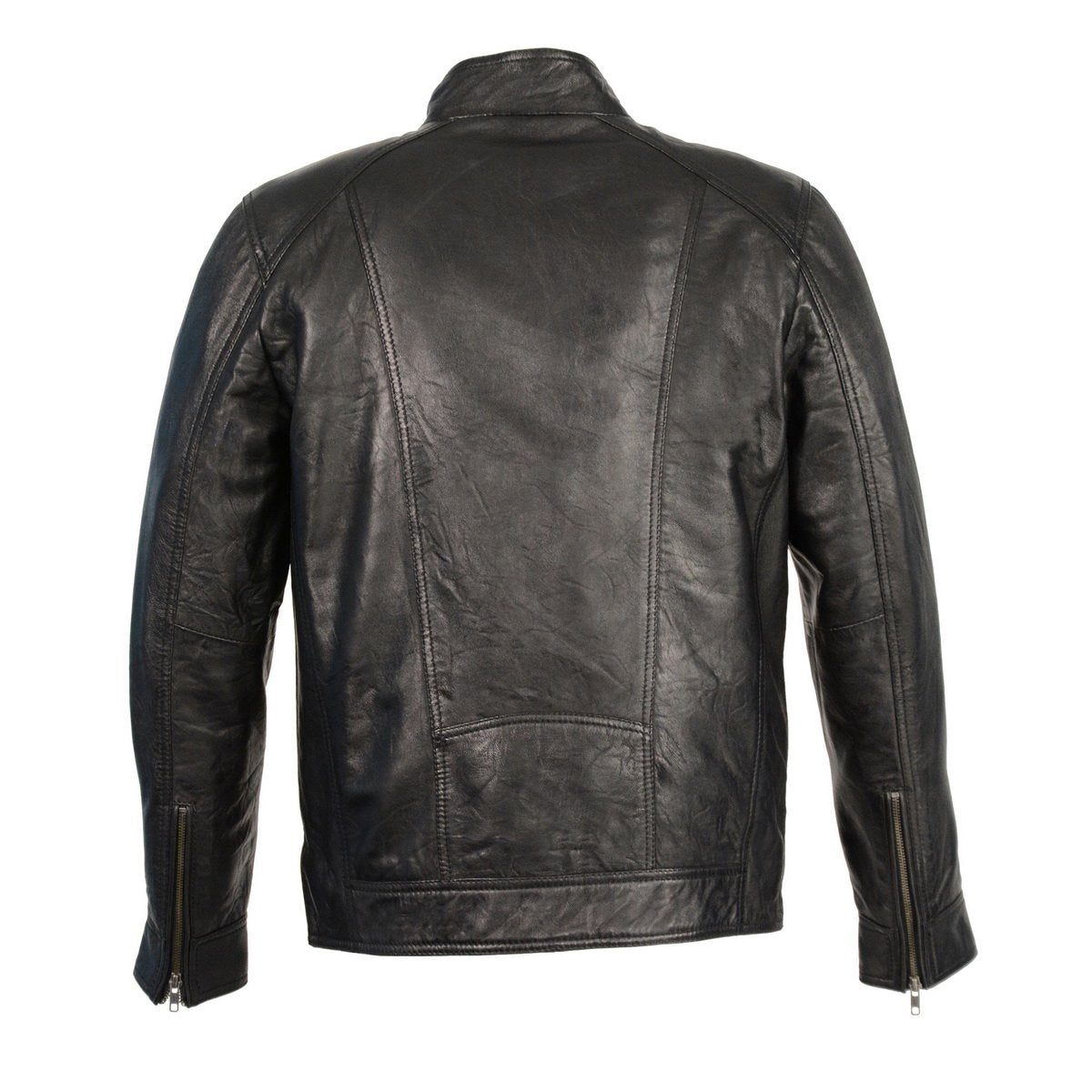 Men's Black Motorcycle Fashion Leather Jacket with Front Zipper Closure SFM1860