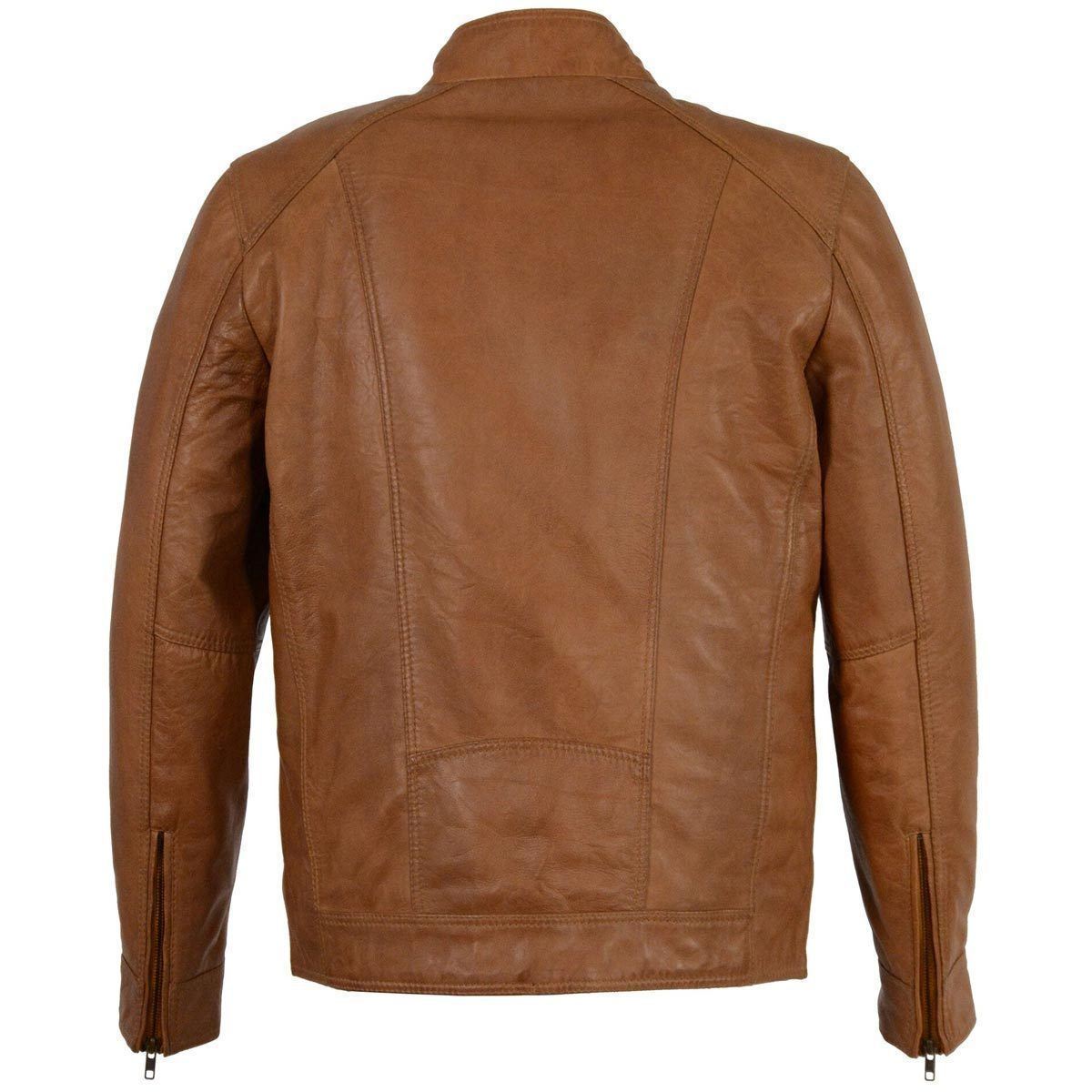 Men's Saddle Color Lambskin Motorcycle Fashion Leather Jacket SFM1860