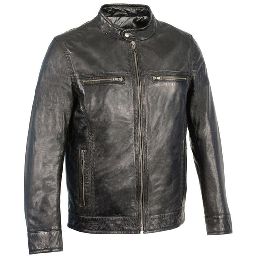 SFM1865 Men's Black Classic Fashion Leather Jacket with Zipper Closure