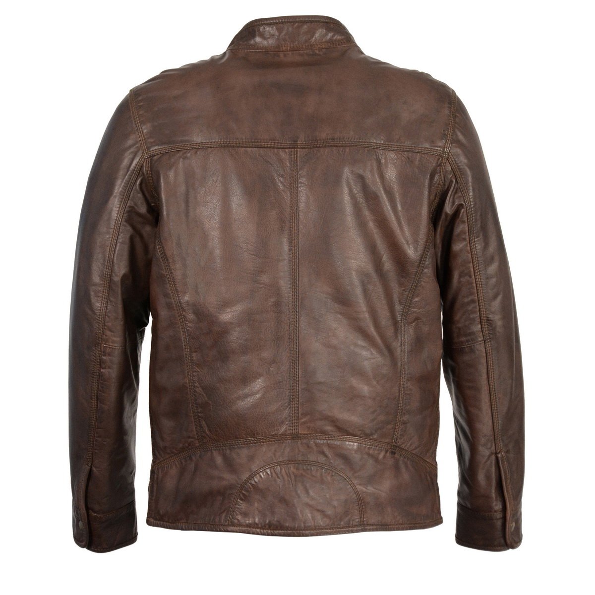 SFM1865 Men's Broken Brown Leather Jacket with Front Zipper Closure
