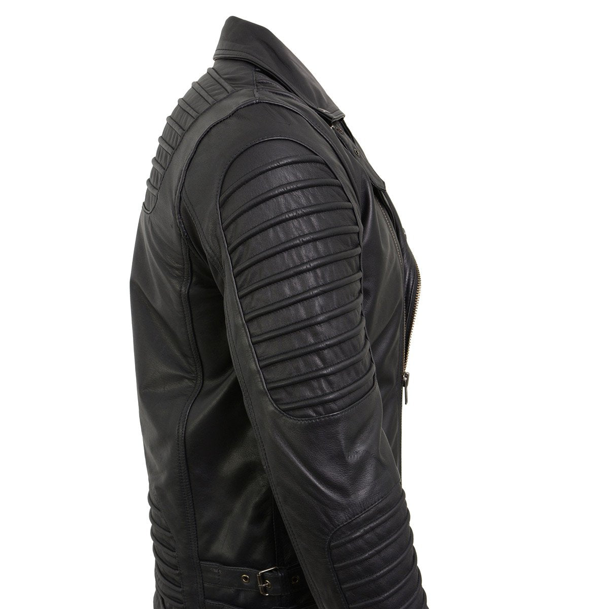 SFM1885 Men's Black Leather Fashion Jacket with Piping Design
