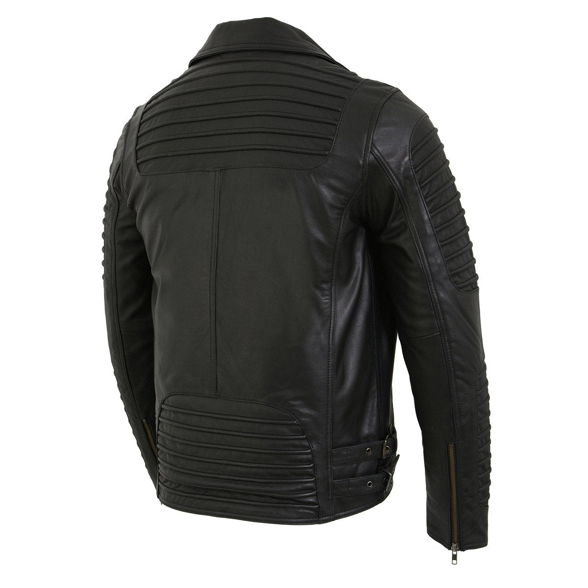 SFM1885 Men's Black Leather Fashion Jacket with Piping Design