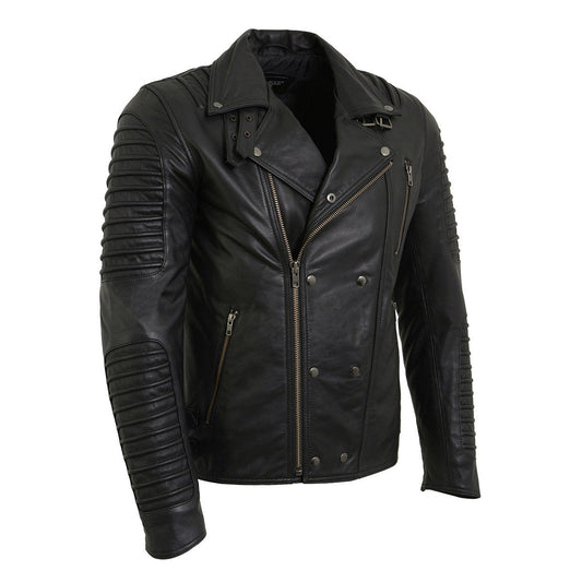 SFM1885 Men's Black Leather Fashion Jacket with Piping Design