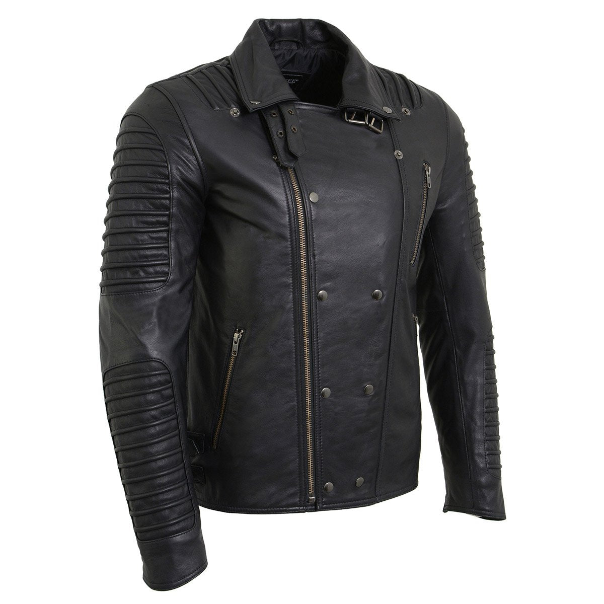 SFM1885 Men's Black Leather Fashion Jacket with Piping Design