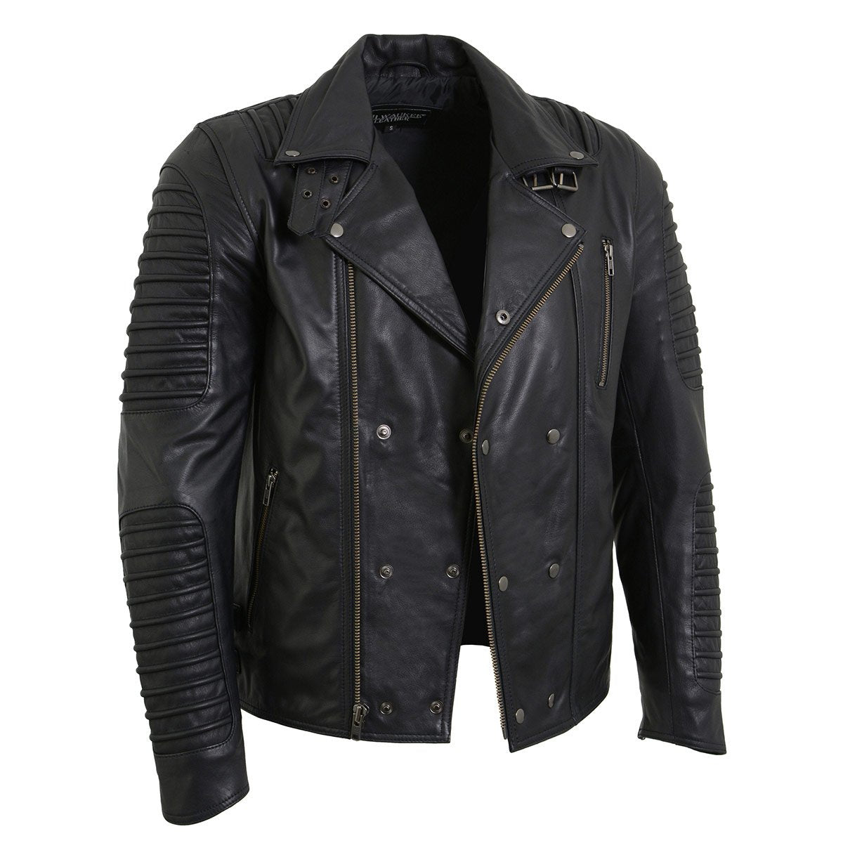 SFM1885 Men's Black Leather Fashion Jacket with Piping Design