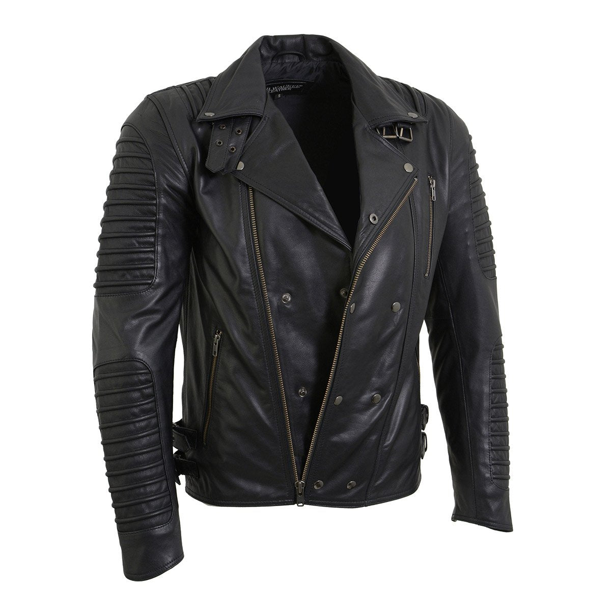 SFM1885 Men's Black Leather Fashion Jacket with Piping Design
