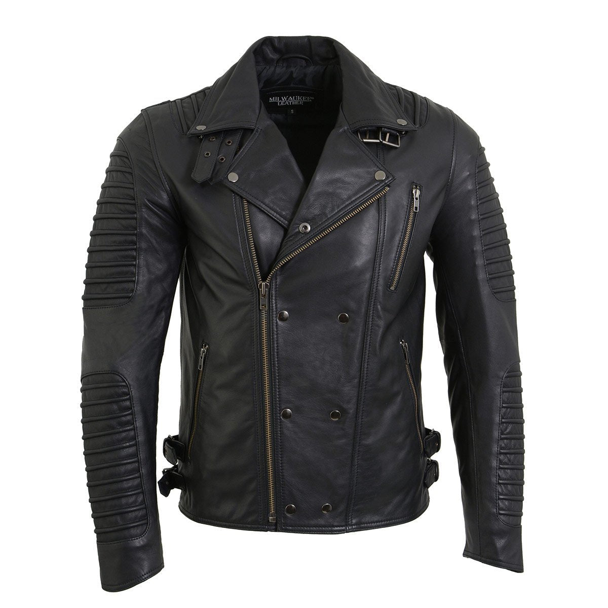 SFM1885 Men's Black Leather Fashion Jacket with Piping Design