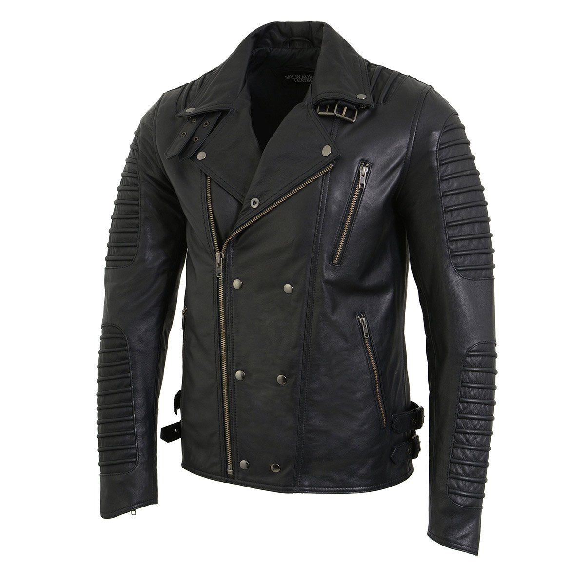 SFM1885 Men's Black Leather Fashion Jacket with Piping Design