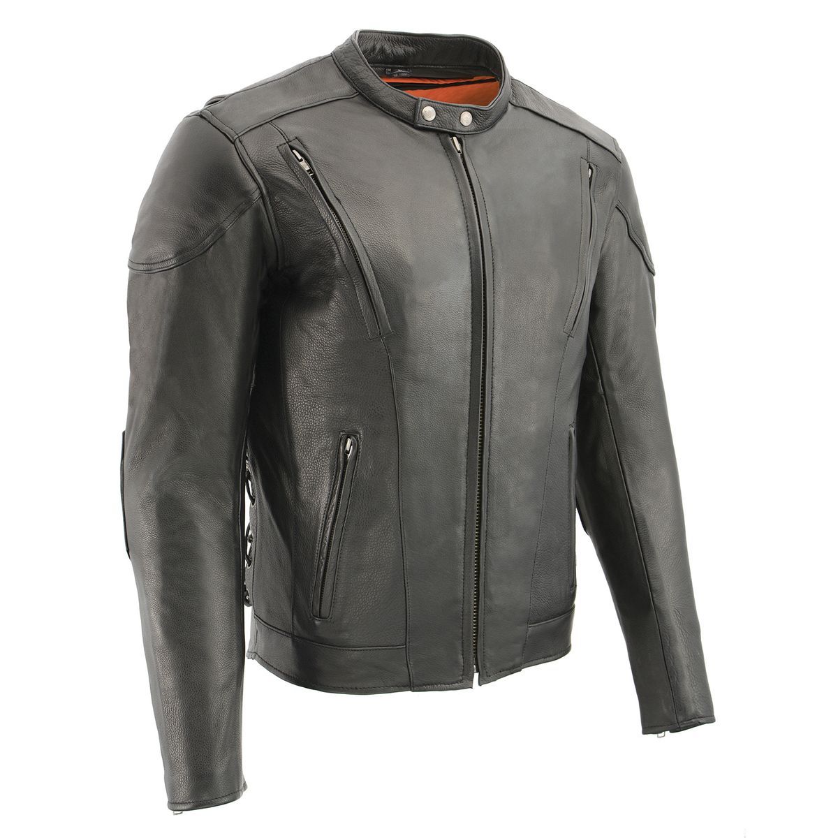 SH1010 Men's 'Scooter' Black Vented Leather Jacket with Side Laces