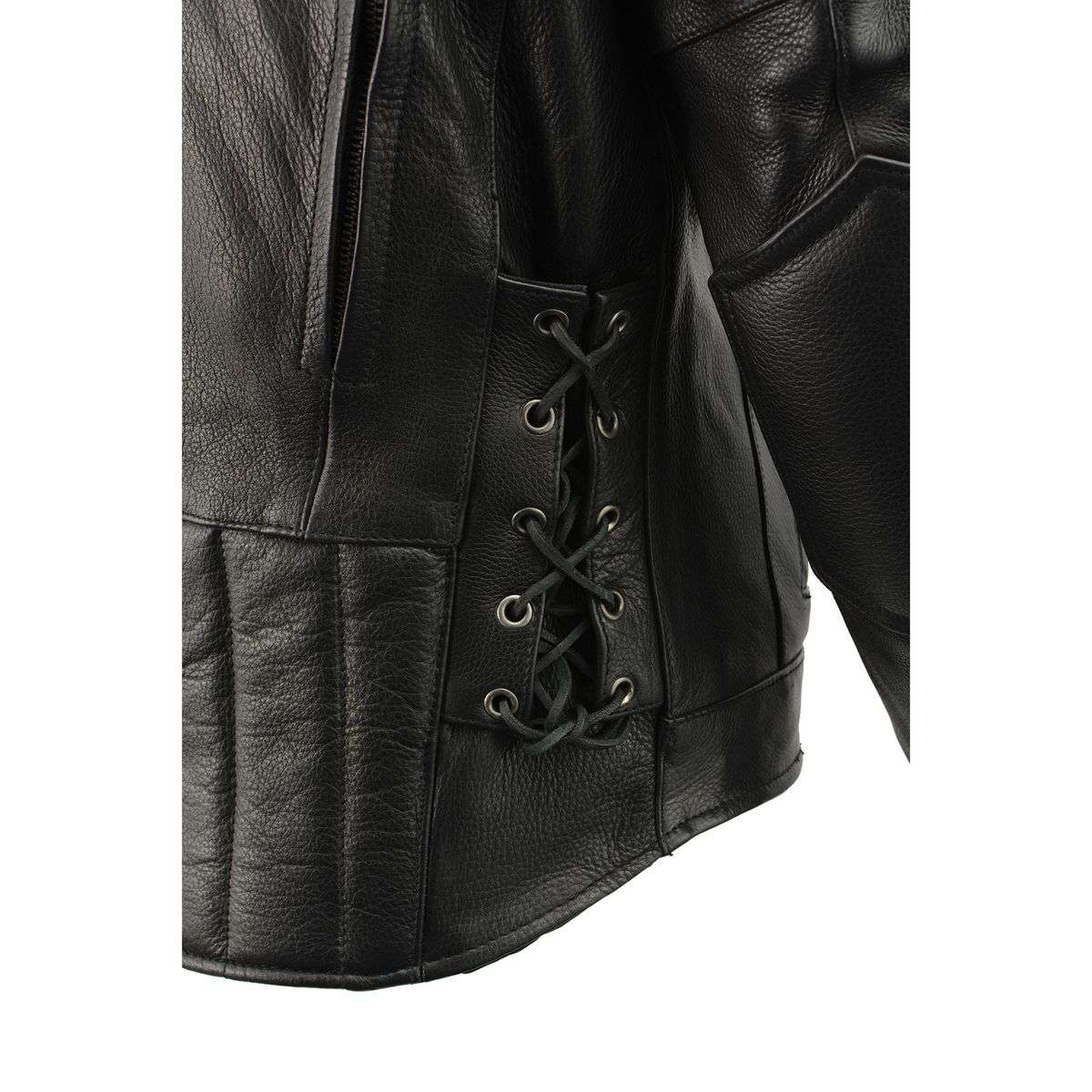 SH1010 Men's 'Scooter' Black Vented Leather Jacket with Side Laces