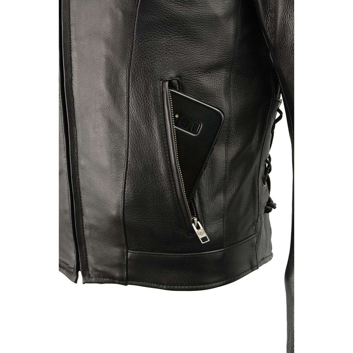 SH1010 Men's 'Scooter' Black Vented Leather Jacket with Side Laces