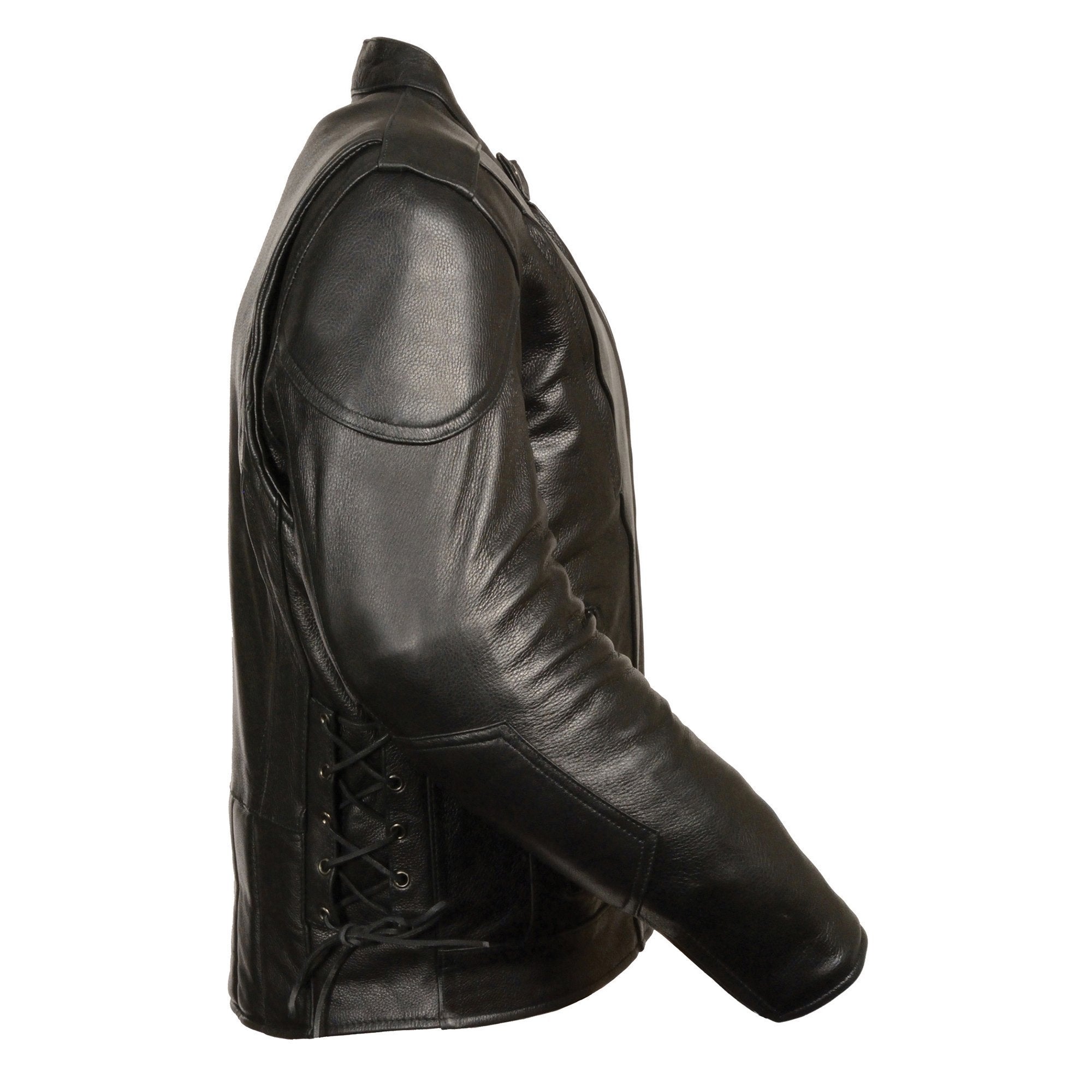 SH1010 Men's 'Scooter' Black Vented Motorcycle Leather Jacket with Side Laces in Tall Sizes