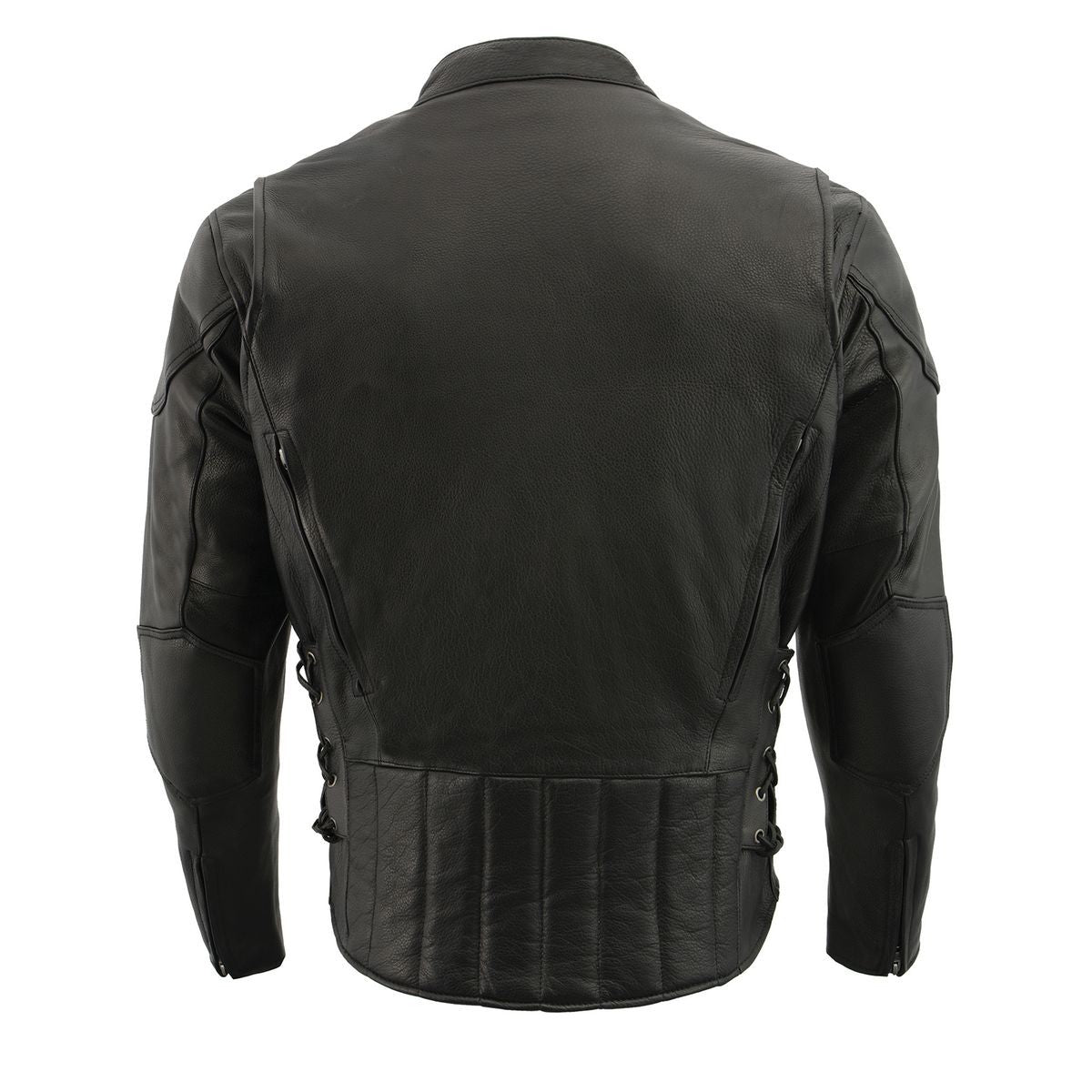 SH1010 Men's 'Scooter' Black Vented Motorcycle Leather Jacket with Side Laces in Tall Sizes