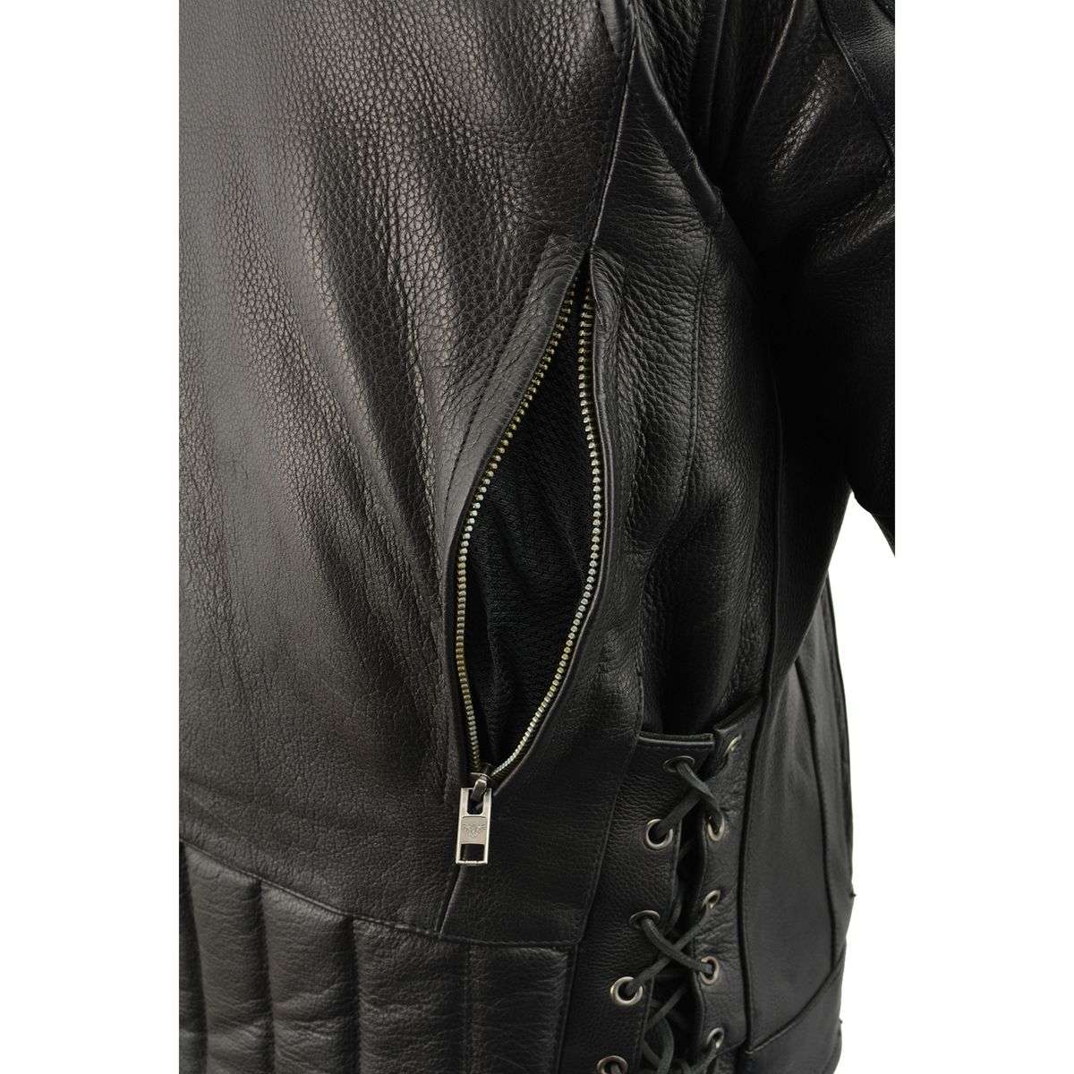 SH1010 Men's 'Scooter' Black Vented Motorcycle Leather Jacket with Side Laces in Tall Sizes