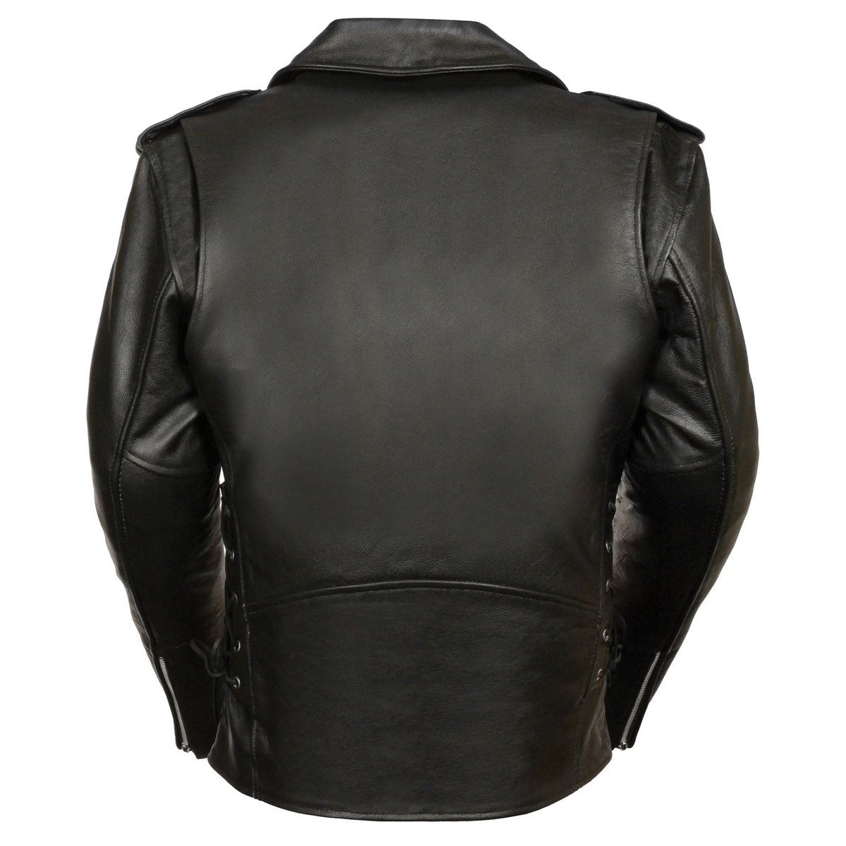 SH1011TALL Black Classic Brando Motorcycle Jacket for Men Made of Cowhide Leather w/ Side Lacing