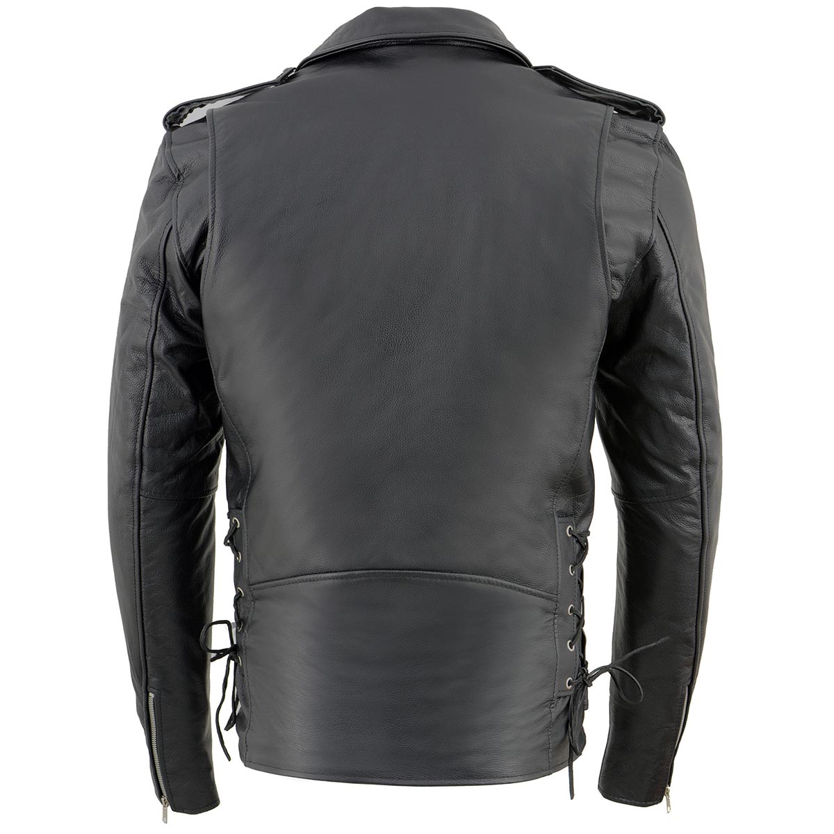 SH1011TALL Black Classic Brando Motorcycle Jacket for Men Made of Cowhide Leather w/ Side Lacing