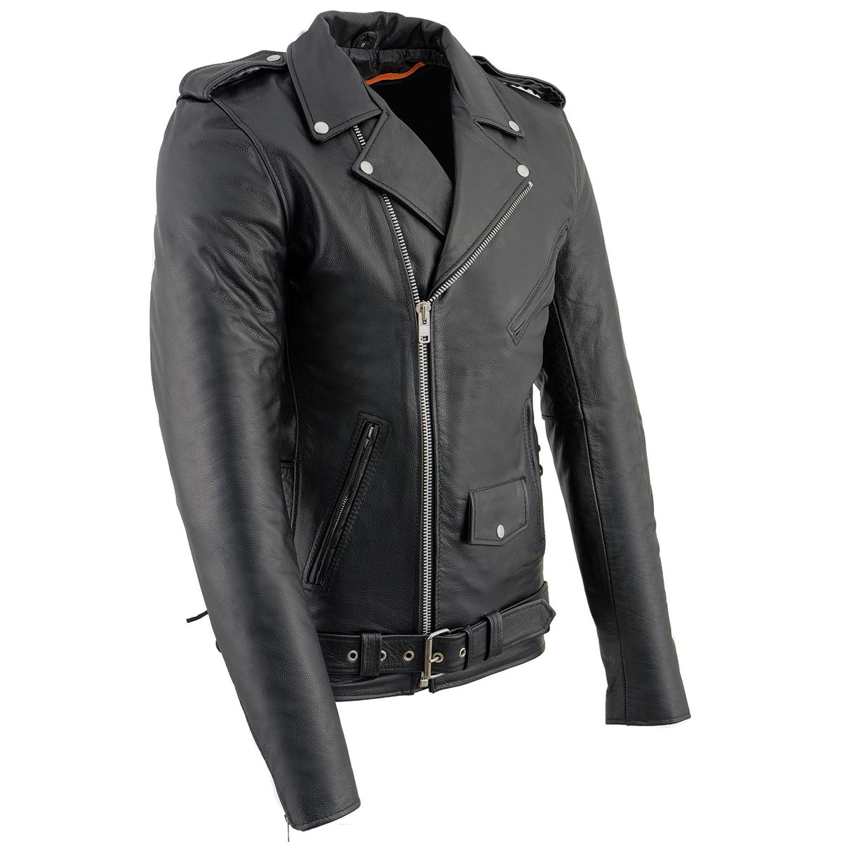 SH1011TALL Black Classic Brando Motorcycle Jacket for Men Made of Cowhide Leather w/ Side Lacing