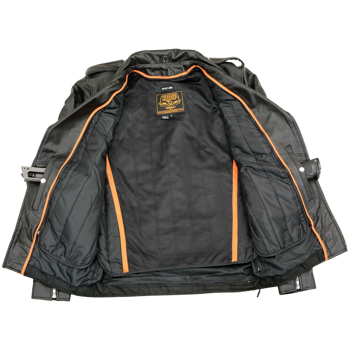 SH1011TALL Black Classic Brando Motorcycle Jacket for Men Made of Cowhide Leather w/ Side Lacing