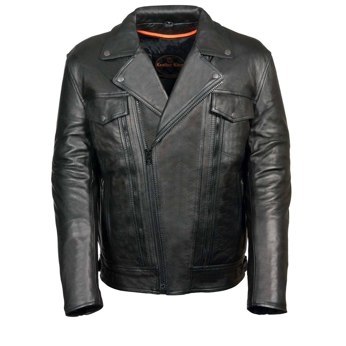ML1018 Men's Black Motorcycle Jacket with Utility Pockets