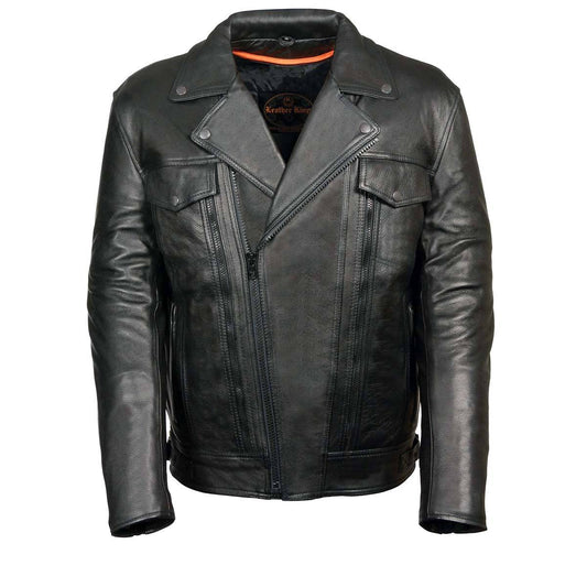 ML1018 Men's Black Motorcycle Jacket with Utility Pockets