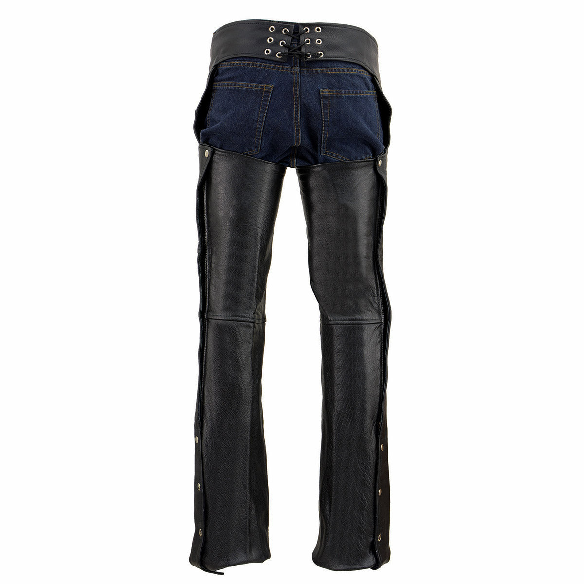 Chaps for Men's Black Premium Leather- Classic Jean Style Pockets Motorcycle Riders Chap - SH1101