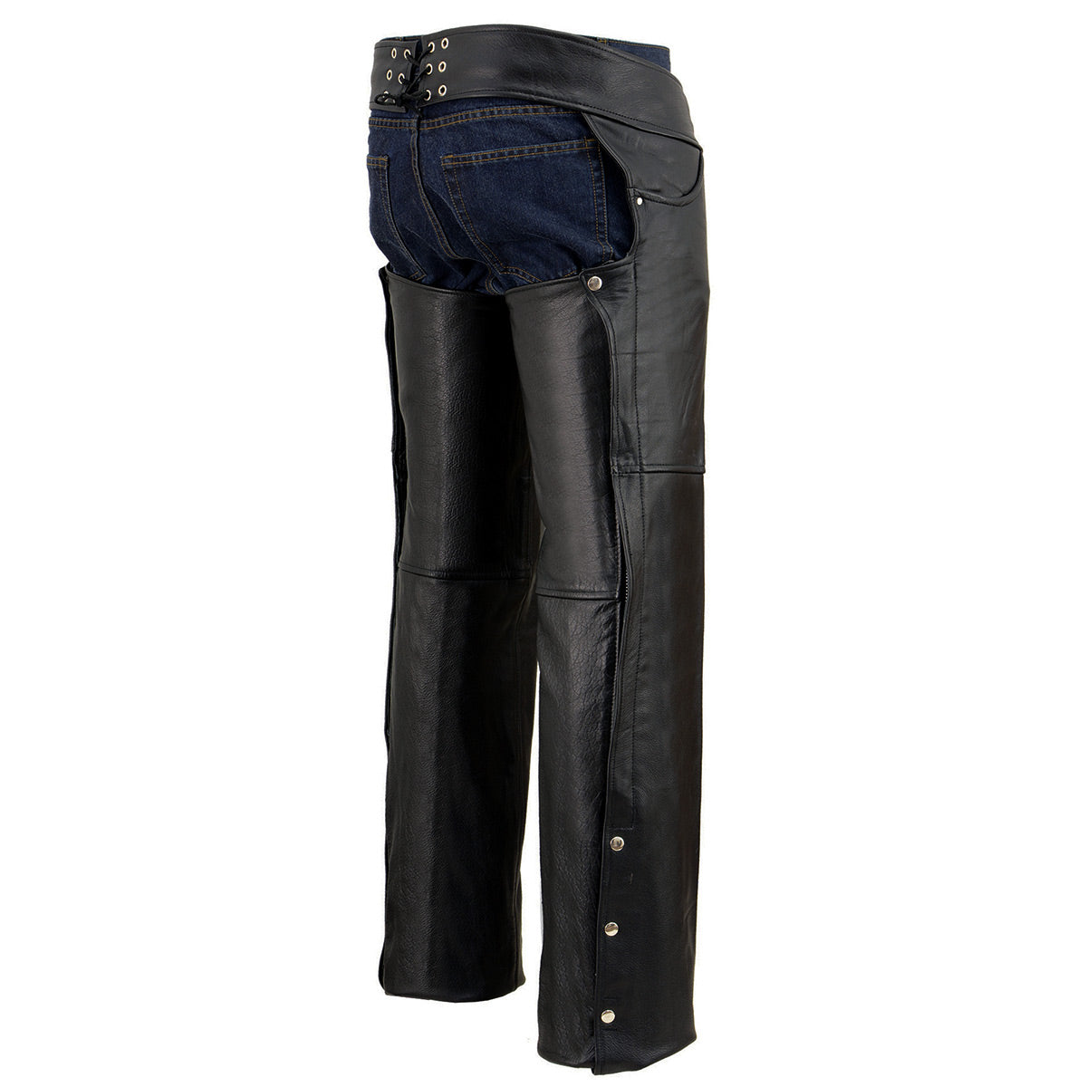 Chaps for Men's Black Premium Leather - Classic Jean Style Pockets Motorcycle Chap - SH1101TALL