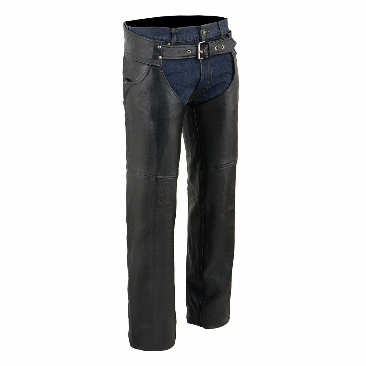 Chaps for Men's Black Premium Leather- Classic Jean Style Pockets Motorcycle Riders Chap - SH1101